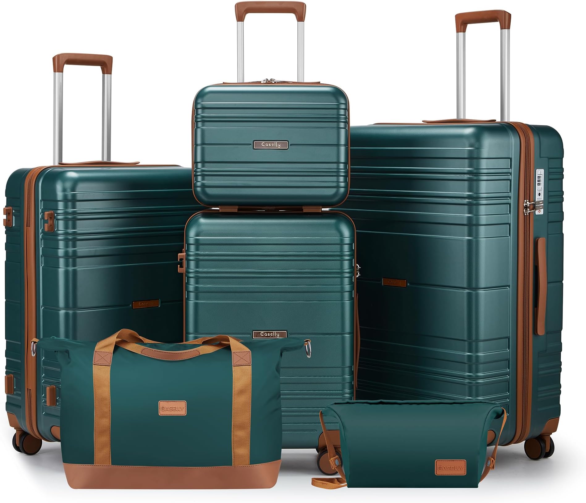 - Luggage Sets 6 Piece with Spinner Wheels, Lightweight Hardshell Suitcase Set with TSA Lock, Carry On Checked Luggage Set with YKK Zippers (Dark Green, 6 piece sets（14/20/24/28/DB/TB）)