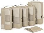 BAGSMART Grey Compression Packing Cubes for Travel, 4 Set Packing Cubes with Shoe Bag, V-Shaped, Added Room, Zipper Closure, Polyester Material, Luggage Packing Organizers | Fits 20/24/28in Carry-On Suitcases, Compressible Bags Streamline Cruise Trav