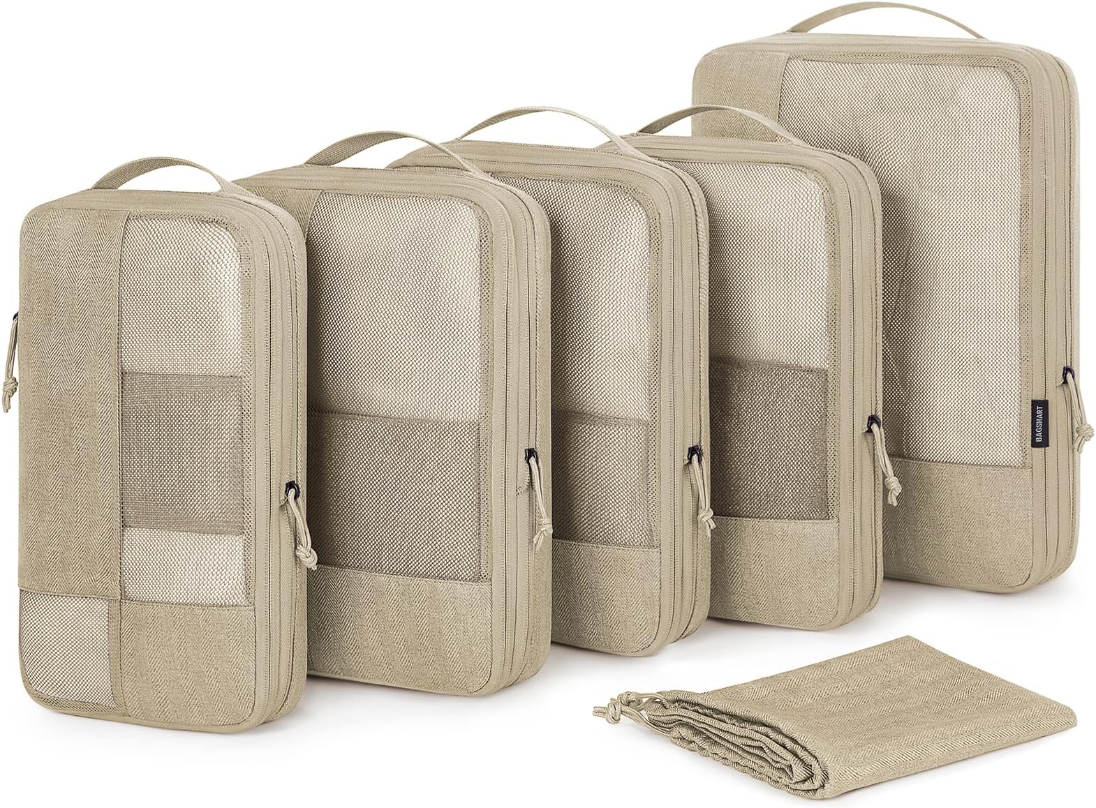 BAGSMART Compression Packing Cubes for Travel, 6 Set Packing Cubes for Carry on Suitcases, Compression Travel Cubes & Suitcase Organizer for Packing with Shoe Bag Khaki