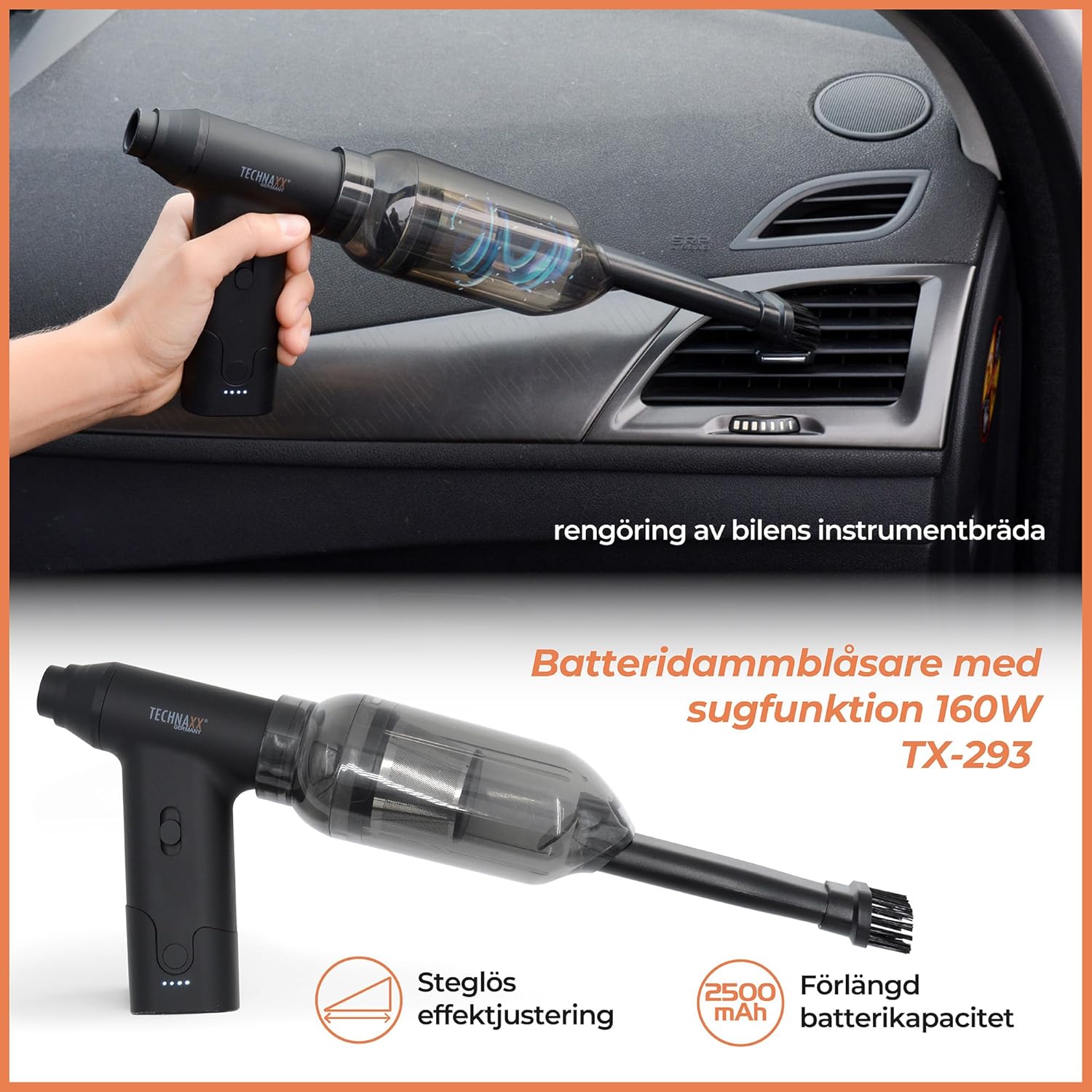Cleaning a car interior with the Technaxx TX-293 vacuum