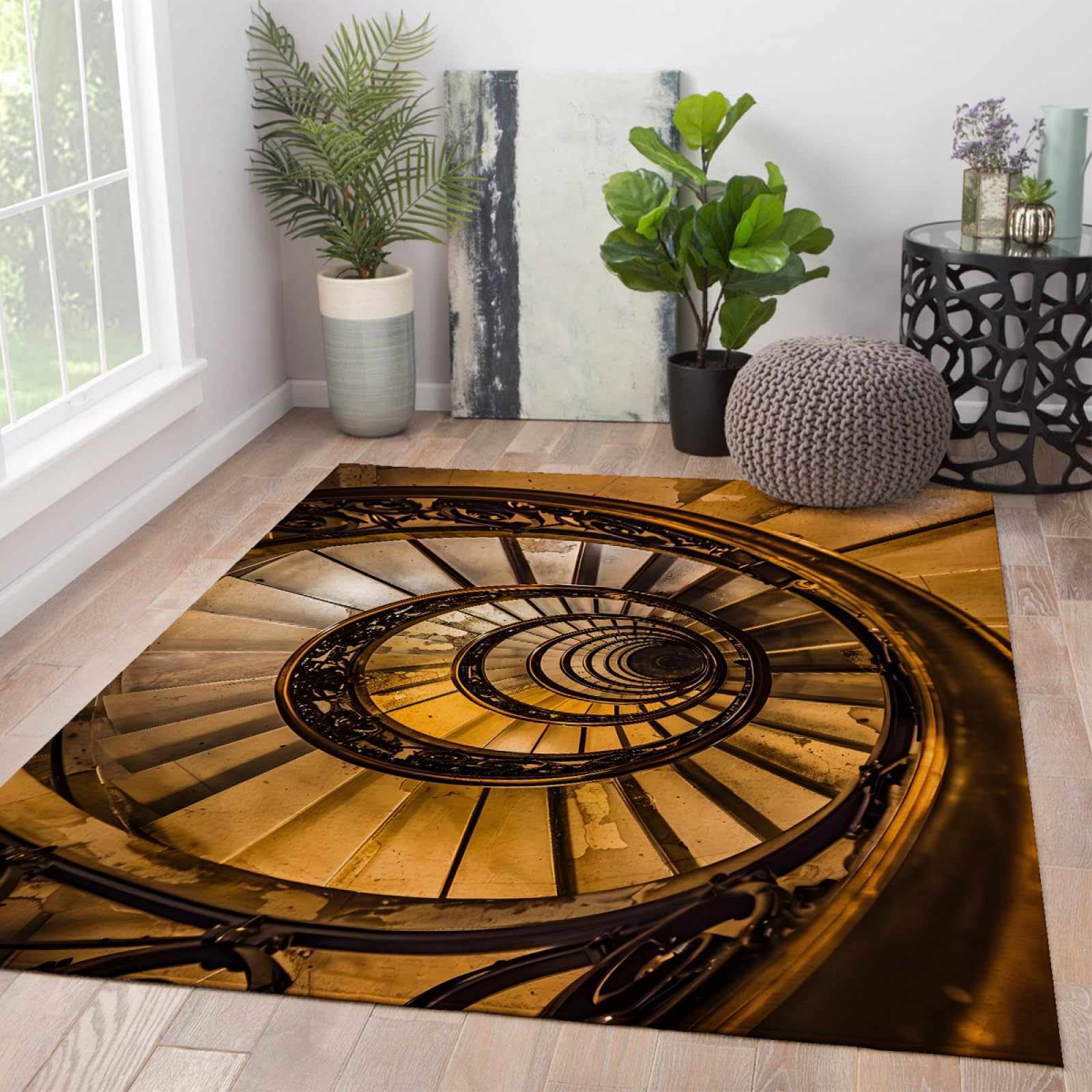 Dywaniki w stylu retro z zamkiem, miękki dywan do wnętrz, cienka mata podłogowa, okrągły wir, spiralne, schody, dywanik z gumowym spodem, 100 x 150 cm