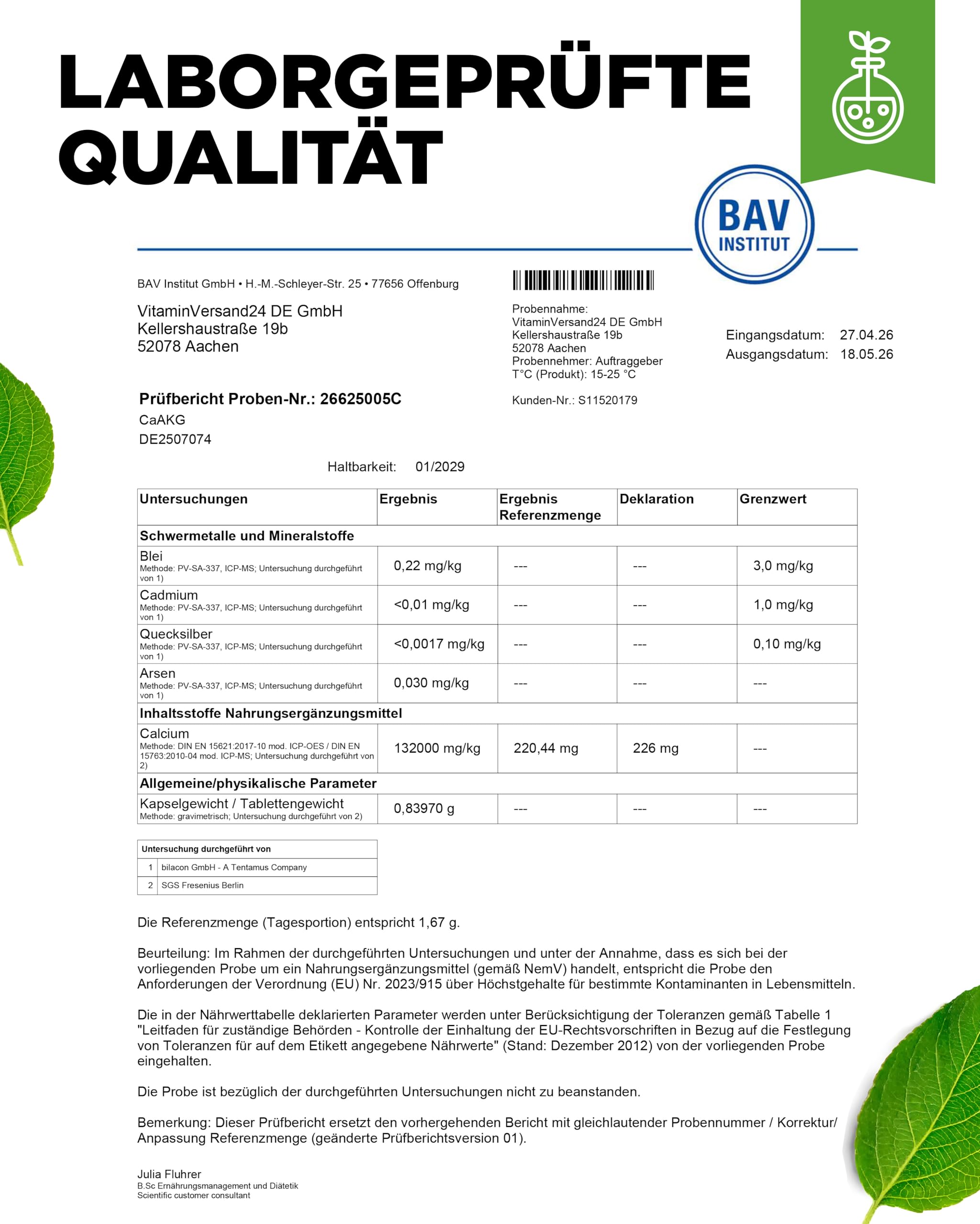 vit4ever CaAKG - 120 Kapseln - 1100 mg - hochdosiert - 1100 mg Tagesdosis | Reines Calcium-Alpha-Ketoglutarat, 60 Tage Vorrat, ohne unnötige Zusätze, vegan