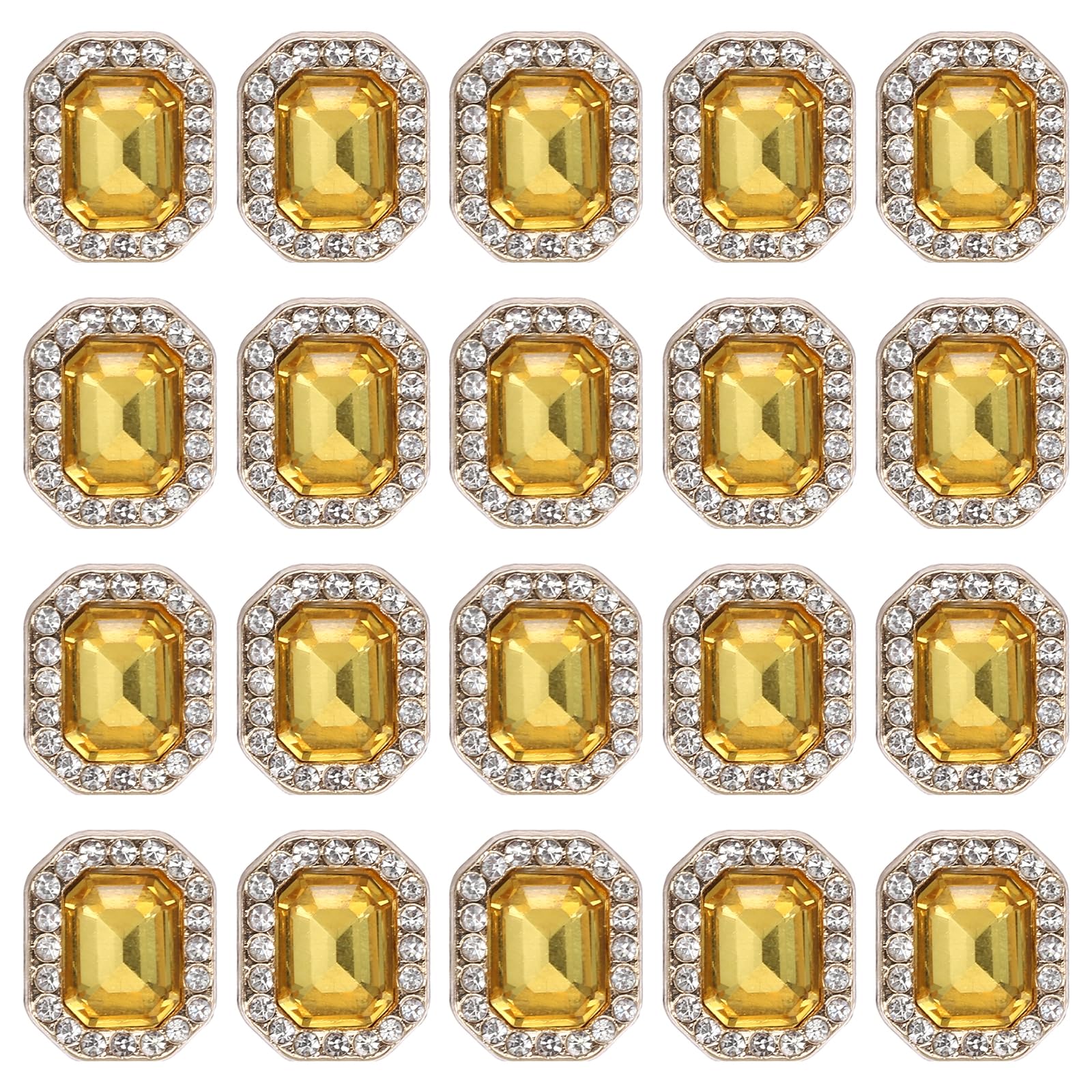 PATIKIL 20pcs Rhinestone Buttons for Clothing, 0.5x0.4(12x10mm) Rectangle Crystal Buttons Diamond Flowers Embellishments Sew on Bulk for Crafts DIY Sewing Jewelry Making, Yellow