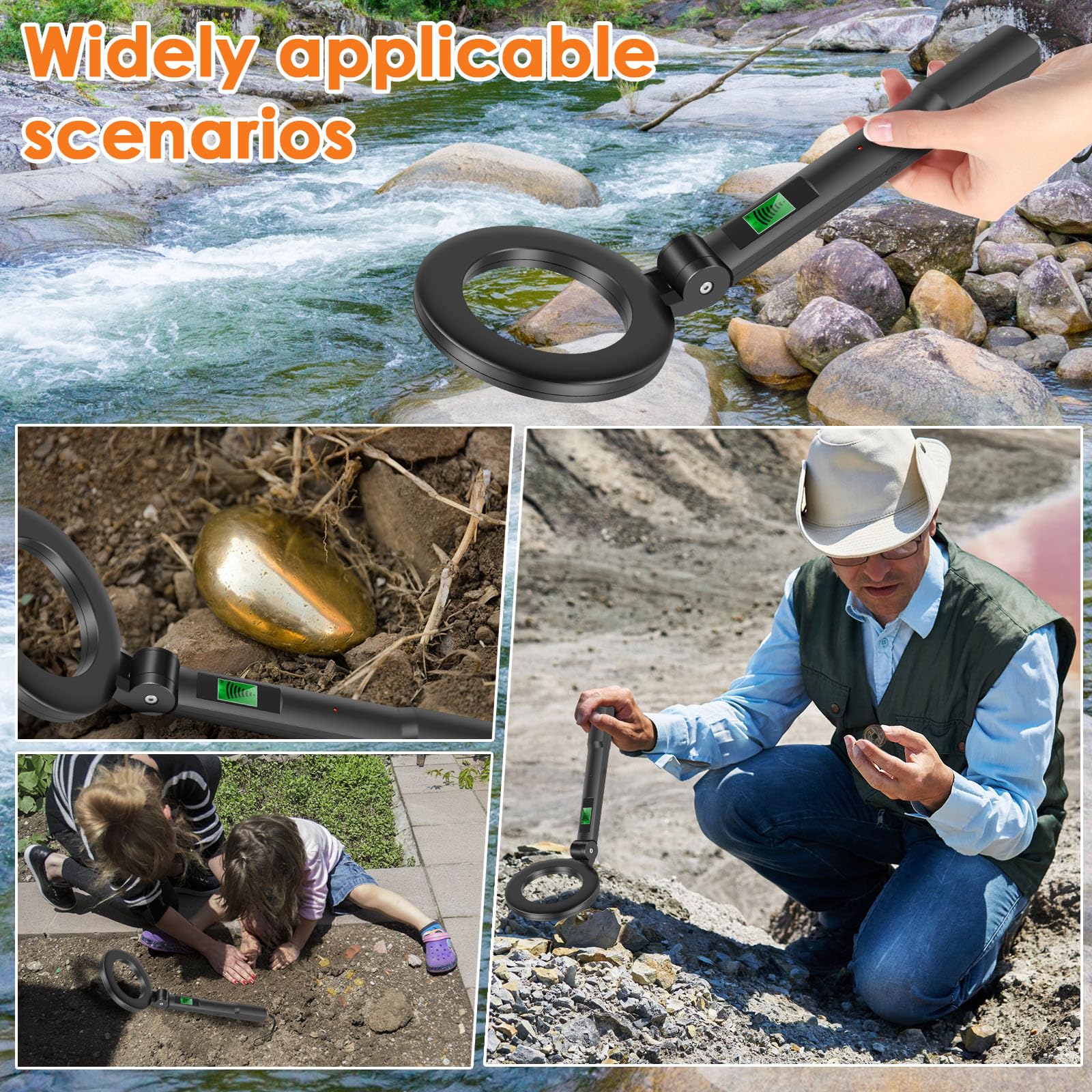 Metal detector pieghevole, display LCD portatile, strumento di rilevamento dei metalli con 3 modalità regolabili, rilevatore di metalli leggero ad alta sensibilità con bobina di ricerca impermeabile