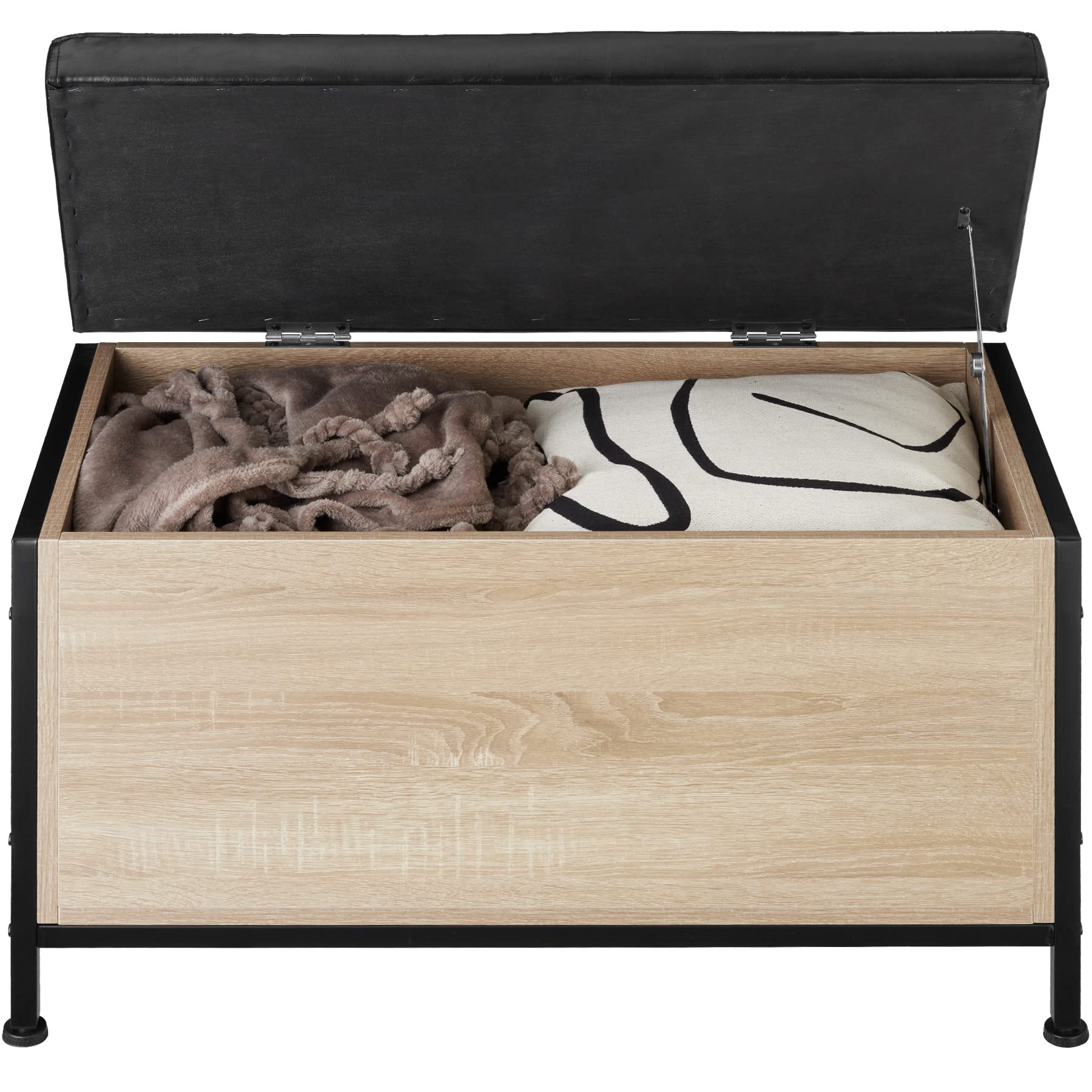 tectake® Cassapanca Imbottita 81,5x41,5x50,5cm, Cassapanca Contenitore, Pouf Contenitore, Pouf Panca Ingresso, Baule da Interno, Soggiorno, Ingresso, Camera da Letto - Legno Industriale Chiaro