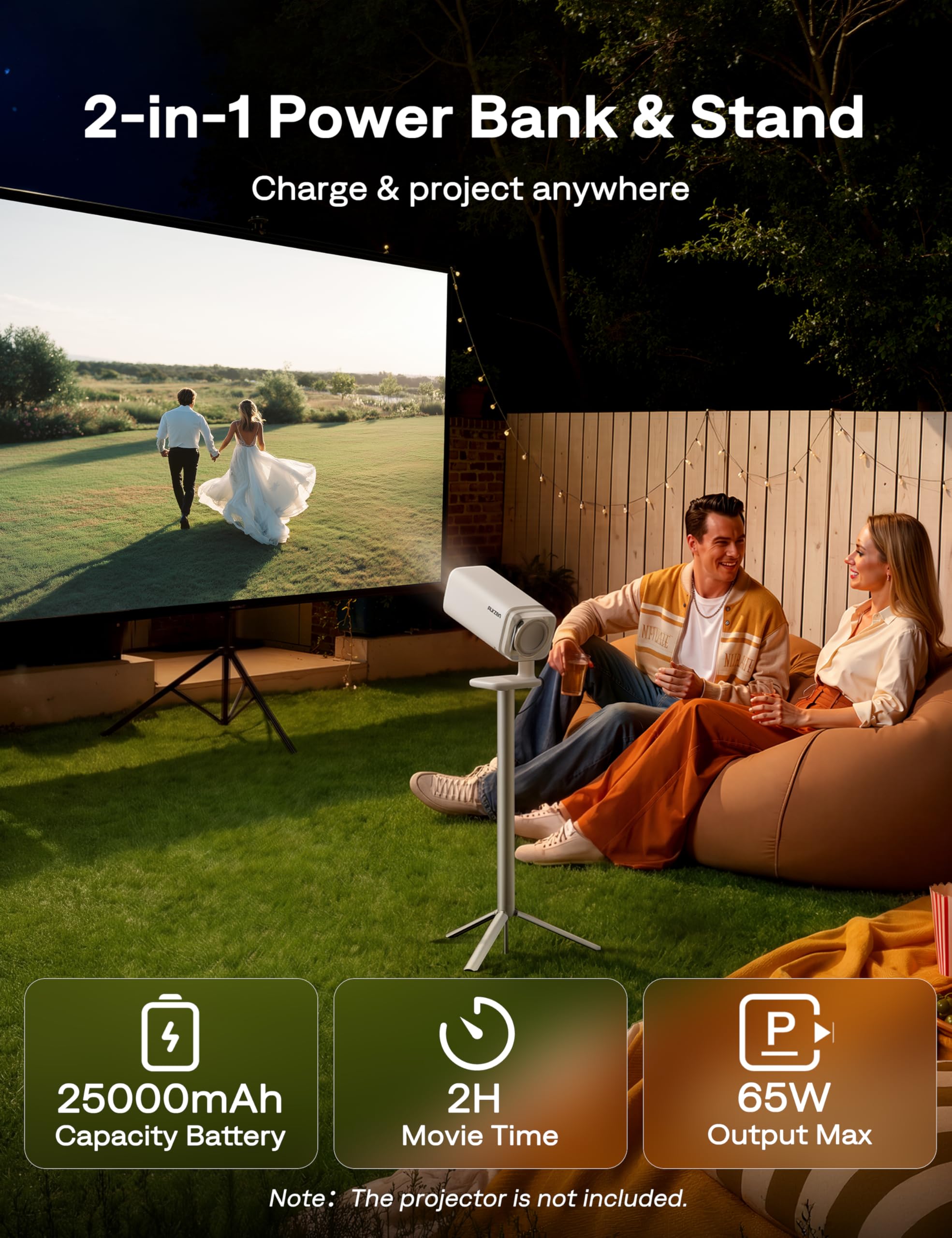 Aurzen PowerBase-Ständer für Boom Air/D1 air Projektoren, 2-in-1-Powerbank mit 25000 mAh Akku, 2 Stunden Wiedergabezeit, flexibel und tragbar für Outdoor-Kino, Heimkino, Reisen usw.