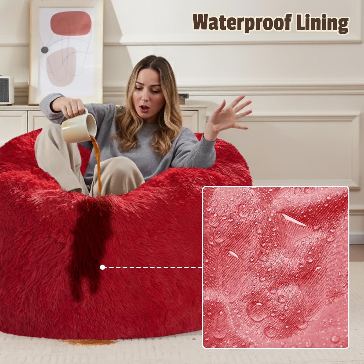 Bean Bag Cover (No Filler), Soft Faux Fur Stuffed Animal Bean Bag Storage, Fluffy Plush Bean Bag Chair Cover Washable, Comfy Bean Bag Covers for Adults Kids Teens, 38"x40" Red