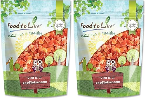 Miniatura 10 de Papaya seca en cubitos, 1 libra – Kosher, vegana, endulzada, sin sulfatar, a granel