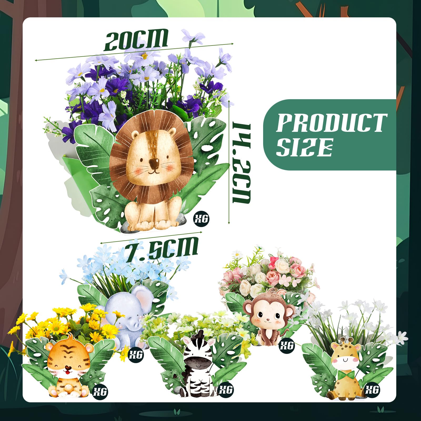 Geyoga 24 Pcs Safari Baby Shower Decorations Jungle Theme Birthday Decorations Jungle Baby Shower Decor Wild Animals Centerpieces Birthday Party Supplies