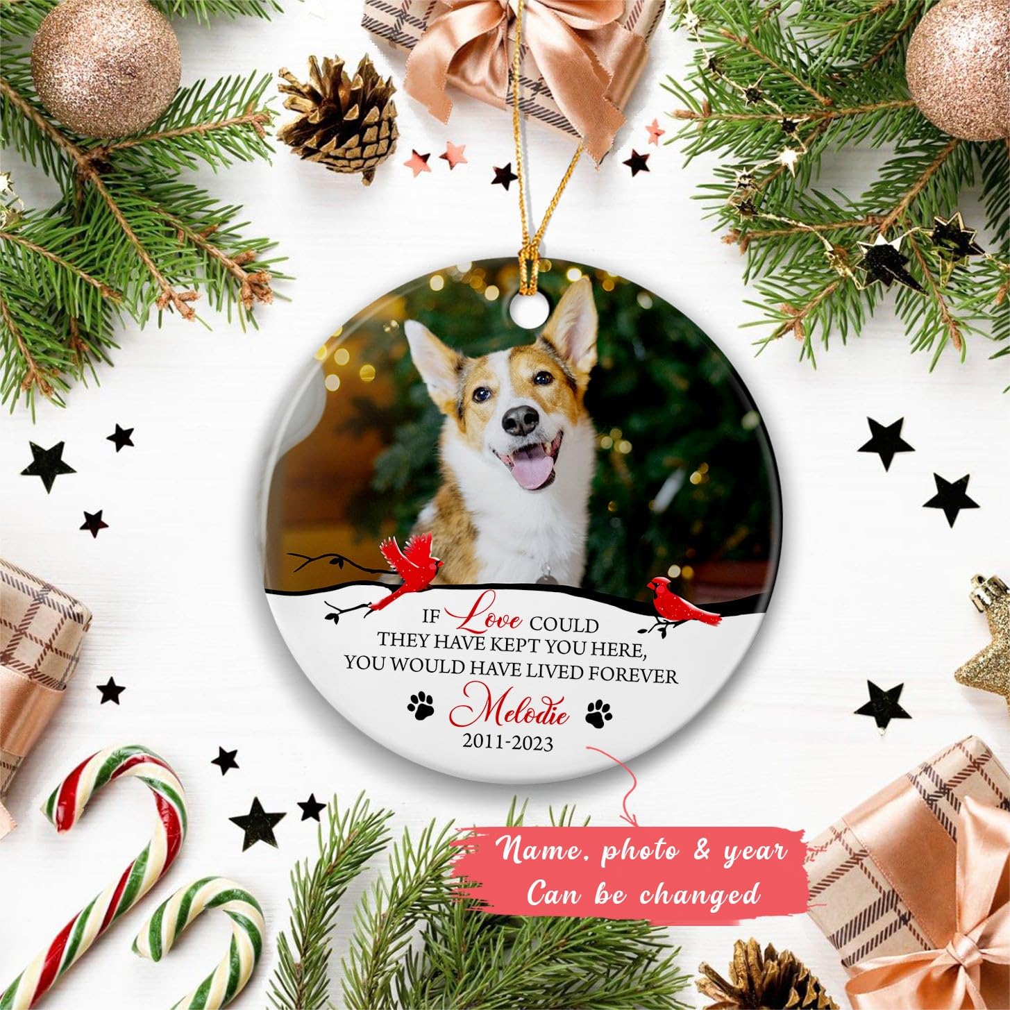 Photo Dog Christmas Ornament, If Love Could They Have Kept You Here Ornament, Personalized Picture Pet Memorial Ornament, Custom Photo & Name Dog Remembrance Ornament, Dog Memorial Ceramic Ornament