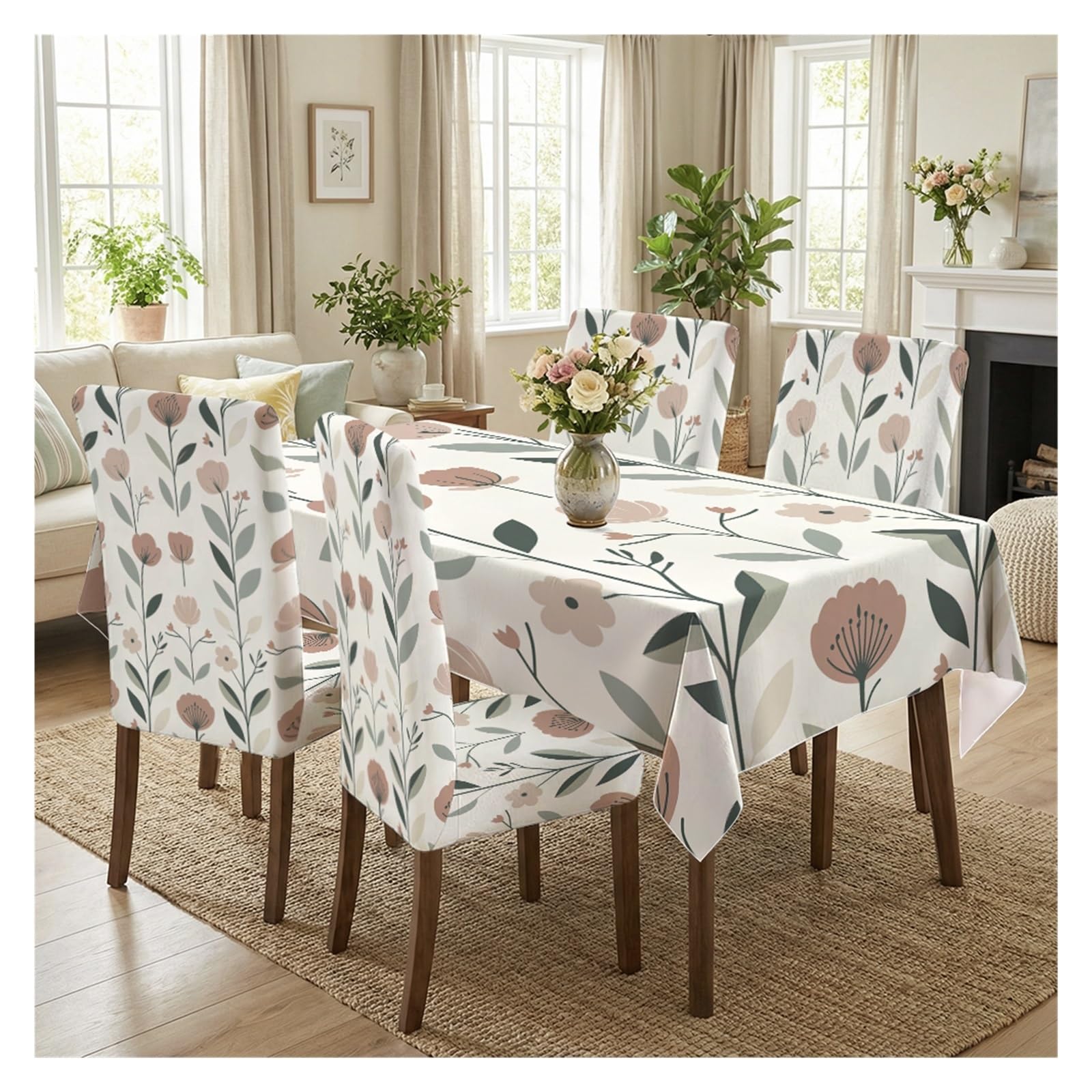 Ensemble nappe et housses de chaise tulipe rose, set de 5 pièces pour décoration de table moderne