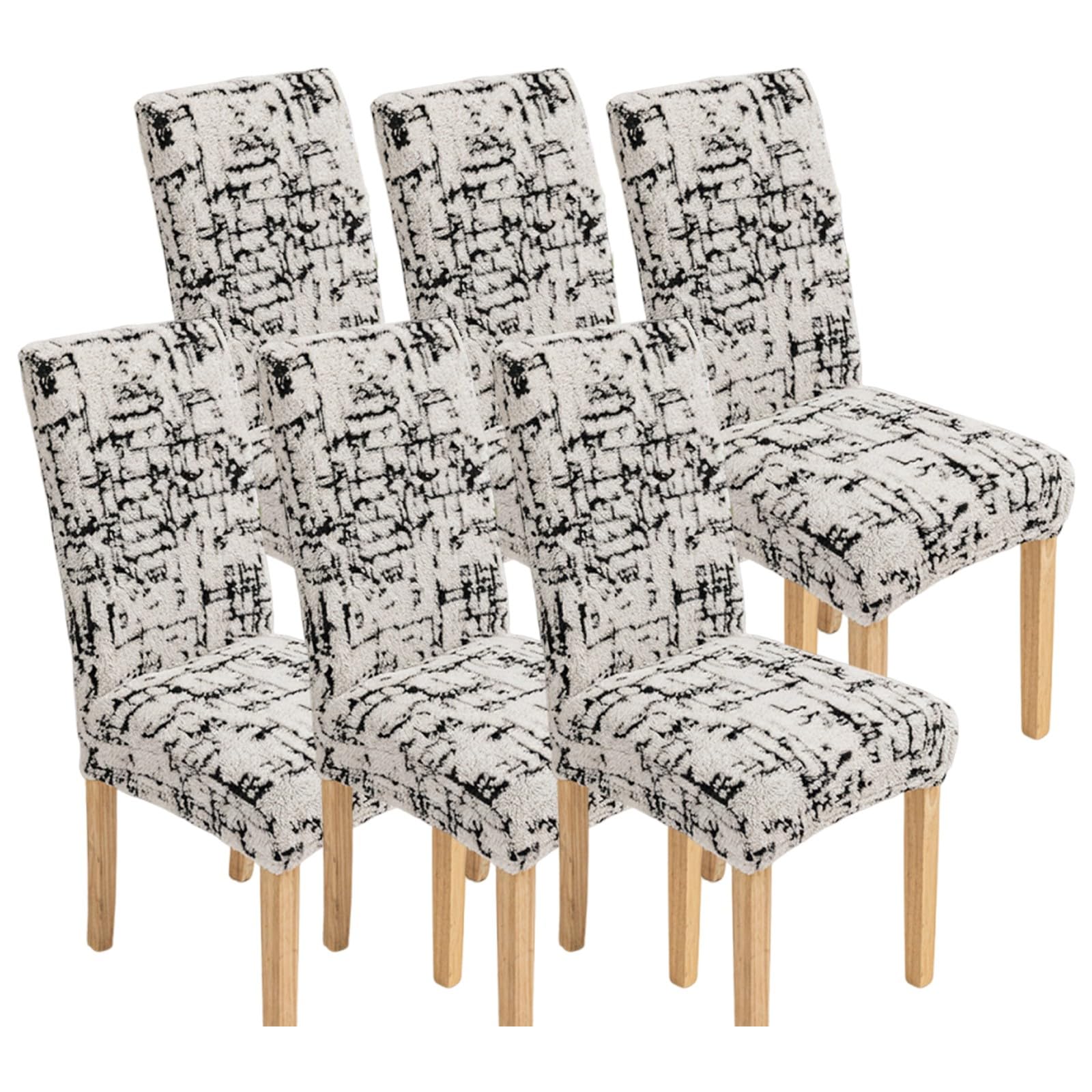 Bedruckte Stuhlhussen für Esszimmerstühle Set, Stretch-Stuhlhussen für Küchenstühle, Abnehmbare Stuhlhussen, für Hochzeiten, Hotels, Bankette und Büros(Black-White,6 pcs)