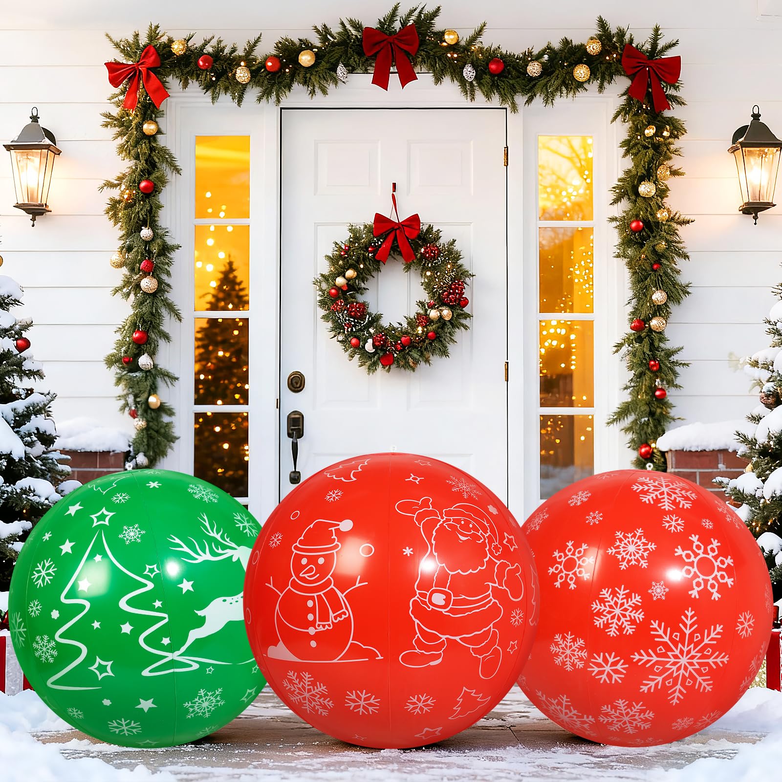 Larber 3PCS 60CM Giant Inflatable Christmas Ball Large PVC Xmas Inflatable Balls Ornaments Blow up Xmas Inflatables Outdoor Ornaments for Christmas Themed Party Decoration