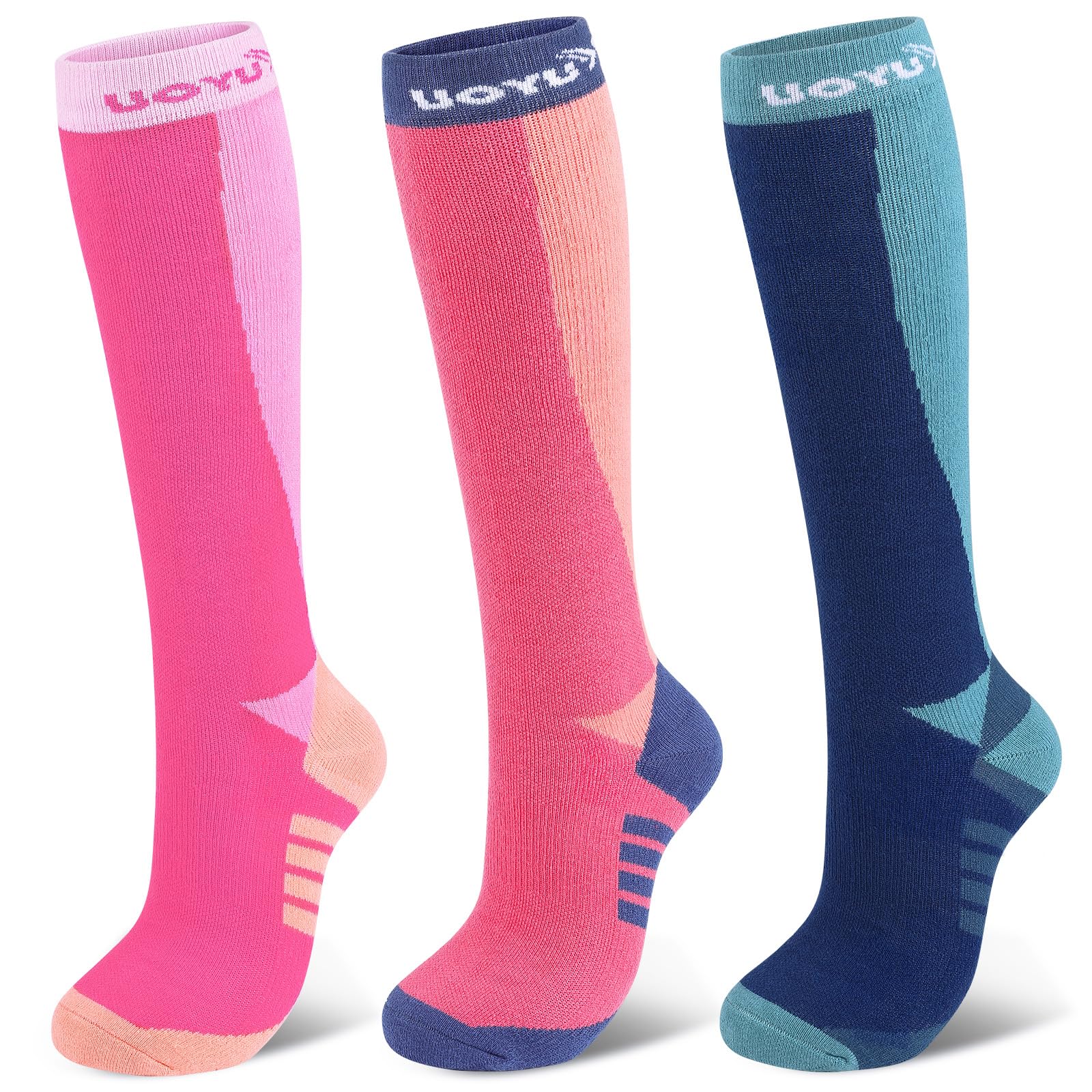 KUYOU Ski Socks Women, 3 Pair Extra Thick Warm Snow Winter Skiing Socks Long Knee High Snow Snowboarding Skiing Socks