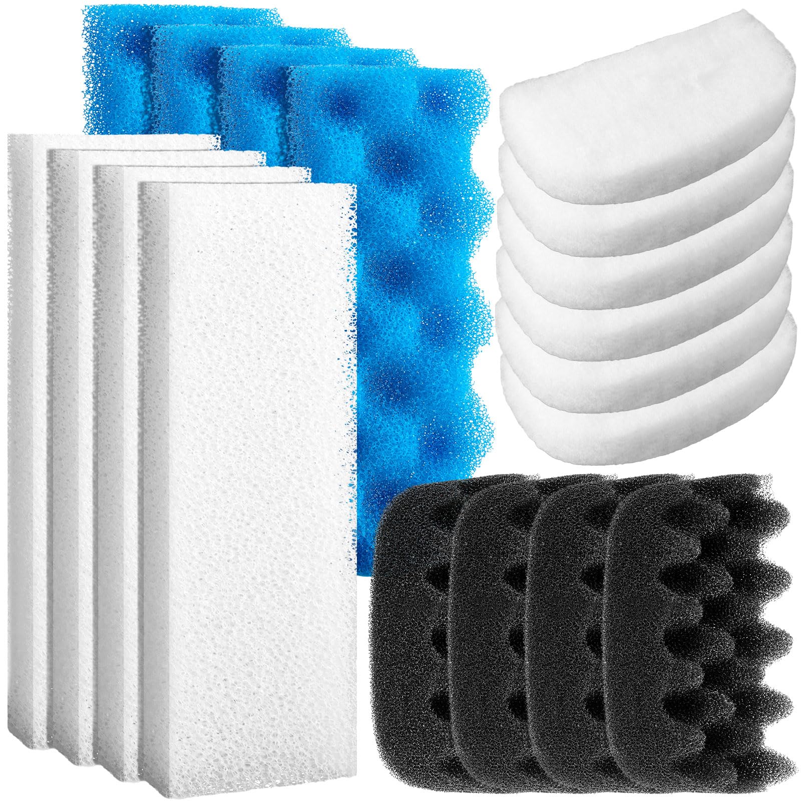 Threlaco Lot de 18 éponges compatibles avec les filtres d'aquarium 206/207, y compris tampon en mousse, tampon de polissage à l'eau Quick-Clear, mousse Max, pour média filtrant de rechange (classique)