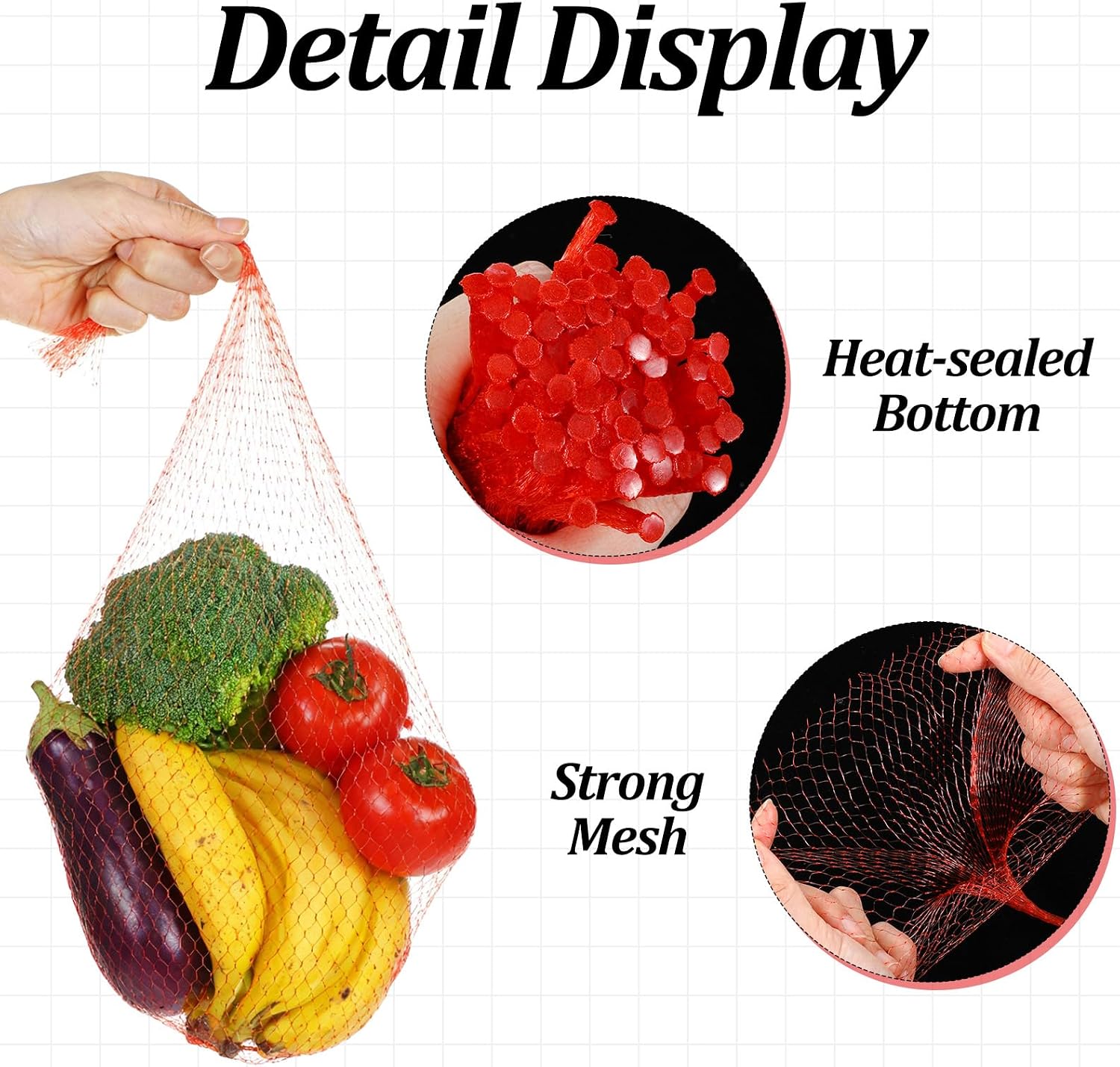 300 Pcs Reusable Mesh Produce Bags, 24 Inch Red Mesh Seafood Boil Bags Stretchable Vegetable Bag Grocery Shopping Storage for Vegetables, Potato, Onion, Fruits, Citrus, Seafood, Crawfish