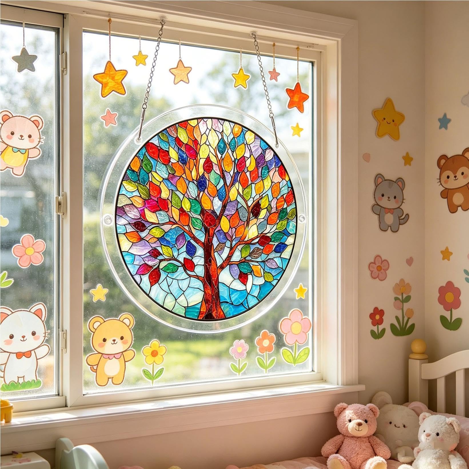 Acrylic Jigsaw Puzzle Suncatcher, Tree of Radiant Glass Puzzles – Jigsaw Puzzle Ornament for Doors Garden, Mother's Day Christmas Birthday Gifts for Women Men (Tree of Life B)