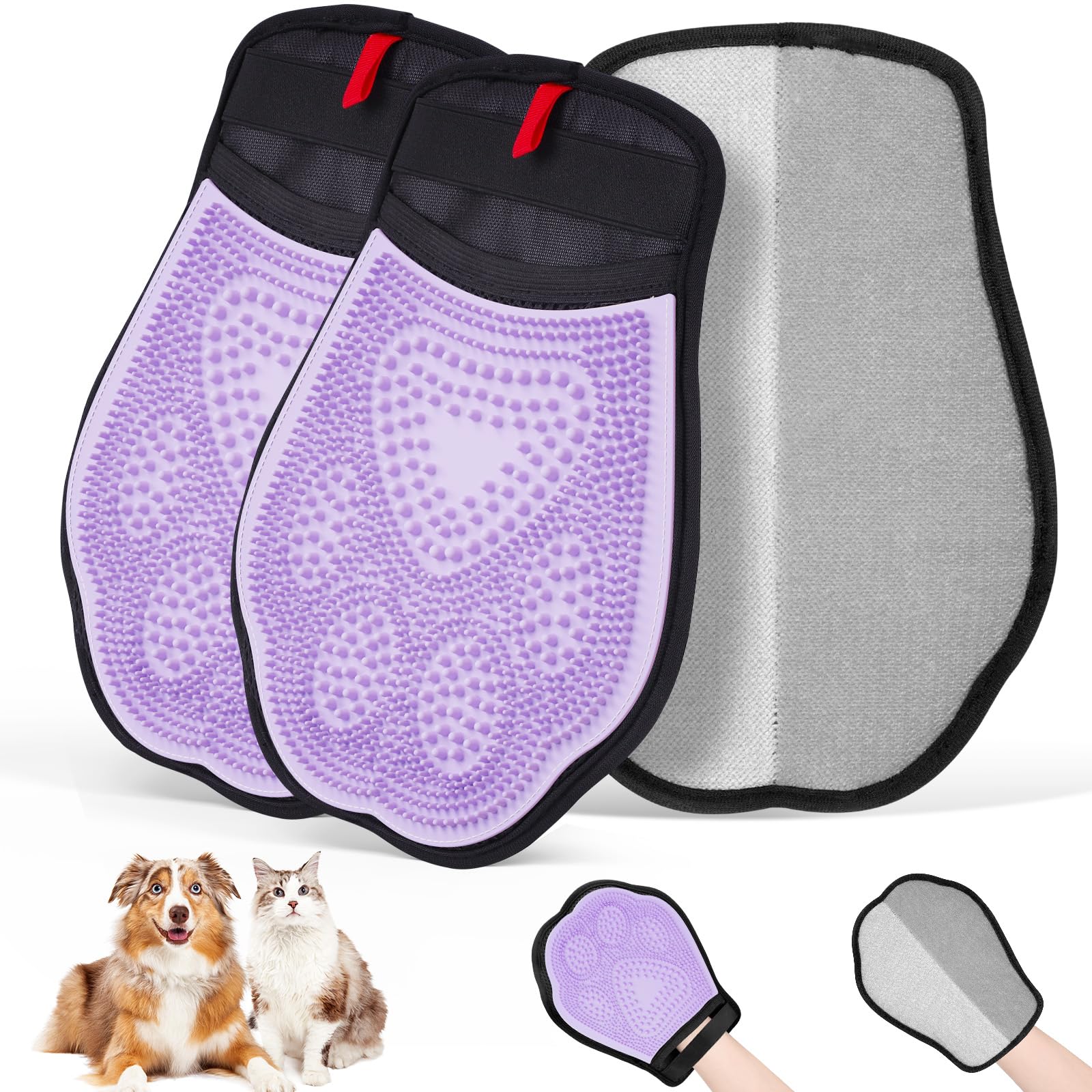 Zivacate Verbesserter 2-in-1 Tierhaarentferner Handschuh, Wiederverwendbarer Elektrostatischer Tierhaarentferner, Doppelseitiger Haarentfernungshandschuh für Haustiere, Kleidung, Sofa - 2 Stück