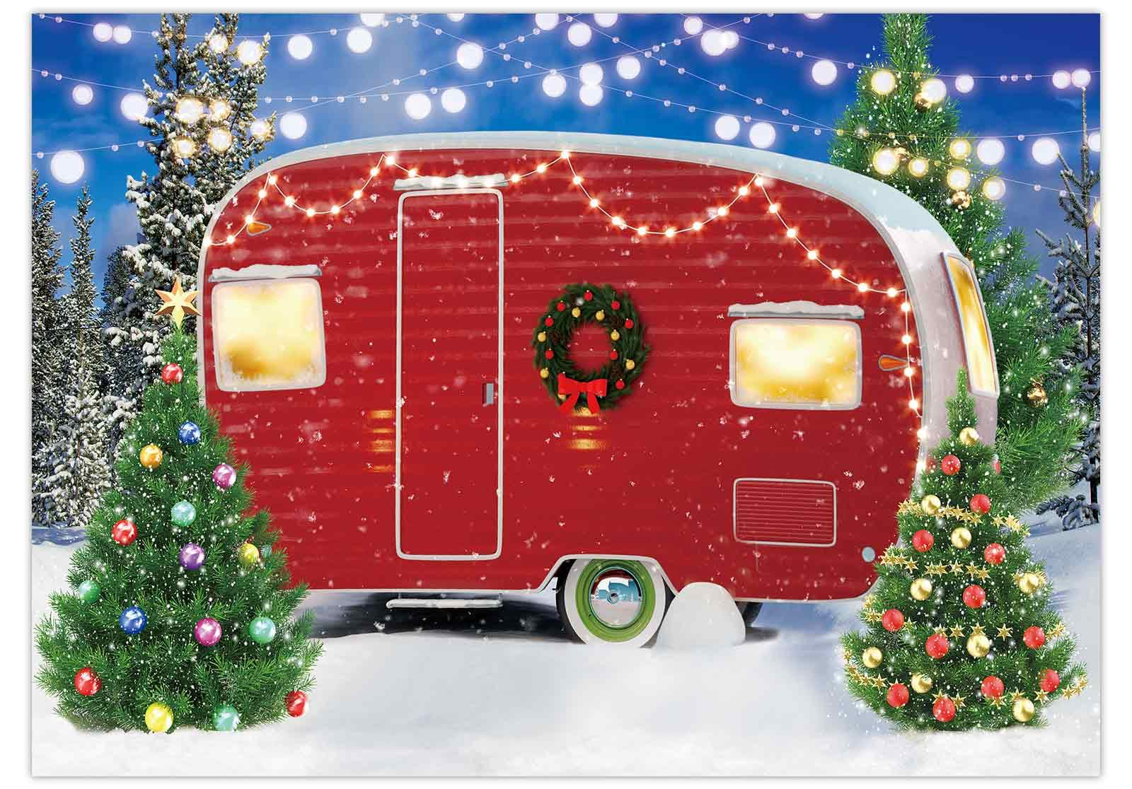 Funnytree Christmas Backdrop Winter Camp Xmas Pine Tree Snow Background New Year Carol Holiday Festival Party Decor Banner Photobooth Supplies Photography Prop Favors Gifts 7x5FT