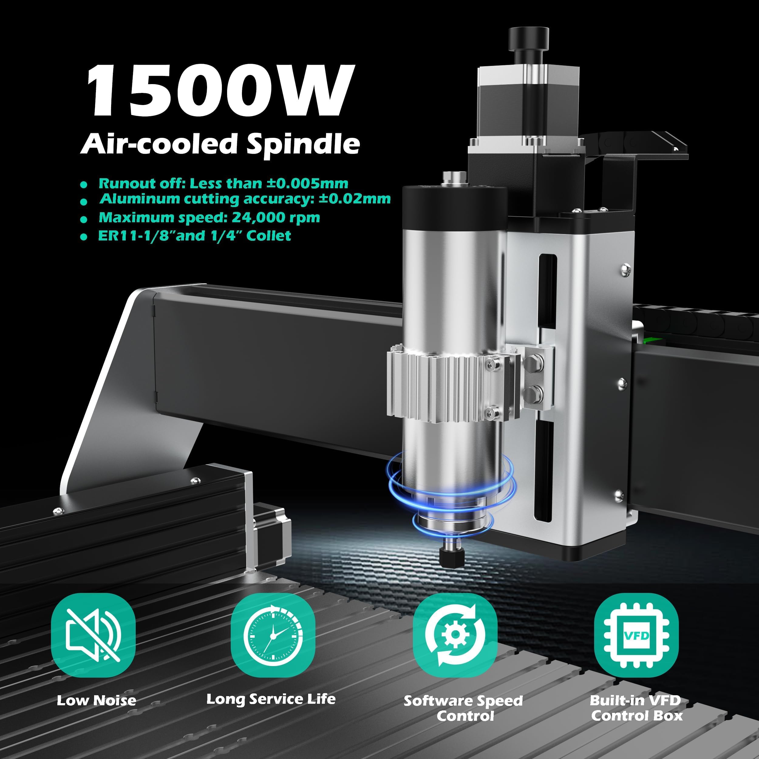 RX6040 CNC-Fräsmaschine mit 1,5 KW luftgekühlter Welle, XYZ Doppel-Stahllinearführungen und 1204-Kugelschrauben für Metall, Aluminium, Messing, Holz, Acryl, PCB
