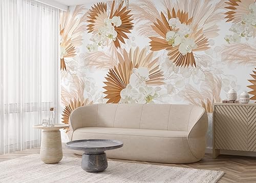 Miniatura 4 de Murwall Boho Floral Wallpaper Neutral Color Palm Leaf Wall Mural Soft Tropical Floral Wallpaper (STYLE1)