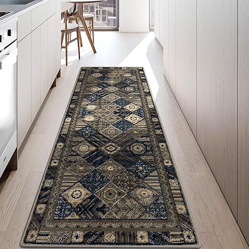 Miniatura 4 de GlowSol Alfombra moderna de felpa de 2 x 6 pies, gruesa, tribal, antideslizante, no desprende pelusa, resistente a las manchas, alfombra de cocina,