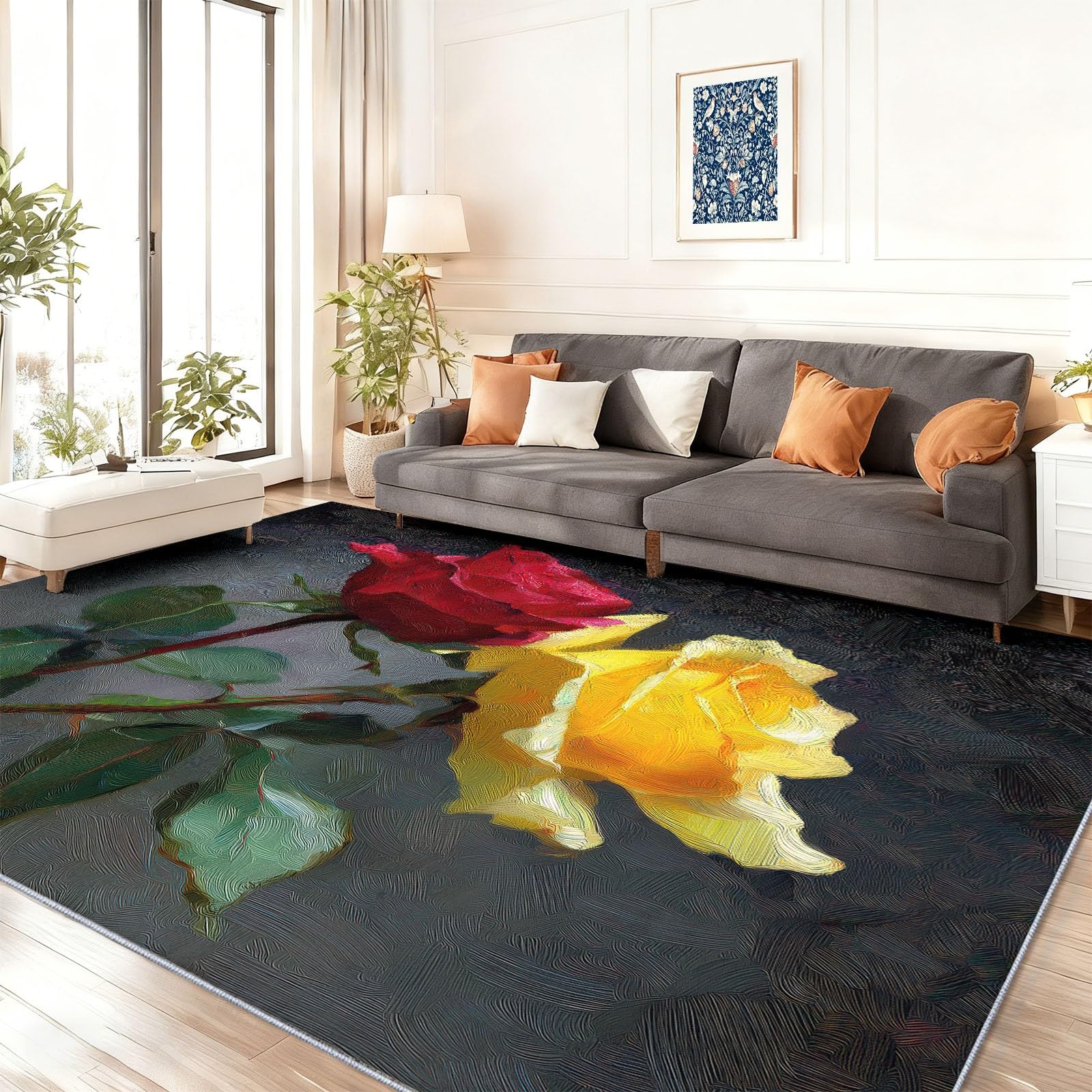 60 x 110 cm kwiatowa róża roślina zielone liście zmywalny dywan do salonu