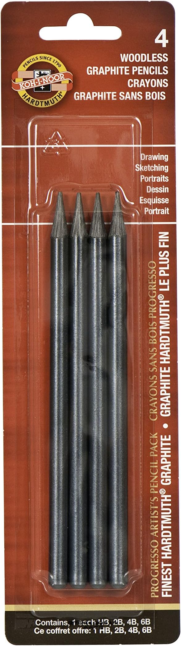 Progresso Woodless Graphite Pencil Set, 4-Pencils, Carded Packaging