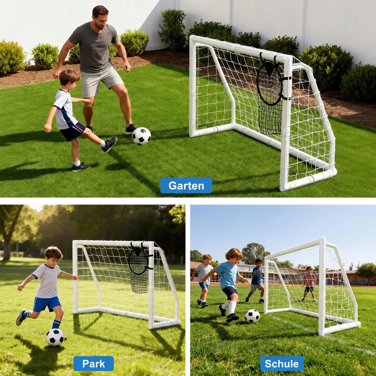 MOPHOTO FußBalltor FüR Garten,Faltbares/Festes Outdoor-TrainingsfußBalltor,Stahlrahmen/PVC-Material,Einfach Zu Montieren,Geeignet FüR FußBallspiele(PVC(Weiß)–244×183 cm