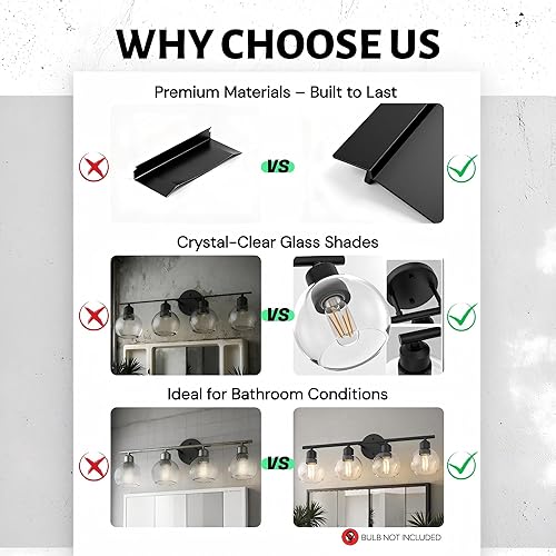 Miniatura 2 de L LOHAS LED Lámparas de baño negras sobre el espejo, lámparas de tocador de 4 luces con pantallas de vidrio transparente de globo, modernas luces de