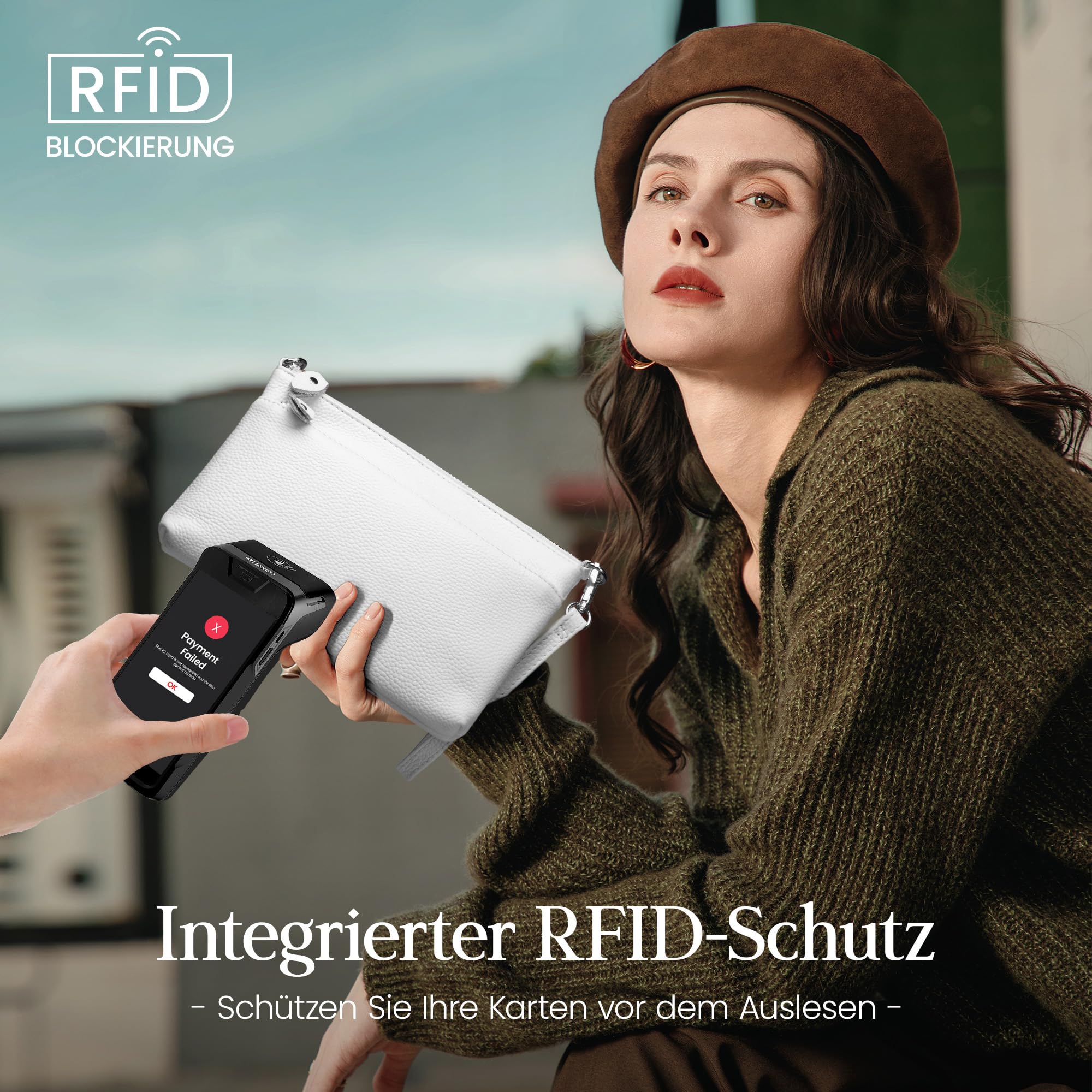 befen Echtleder Handtasche Klein Damen Clutch RFID-Blockierung Umhängetasche Leder Crossbody Bag Damen mit Handgelenkband & Verstellbar Schultergurt