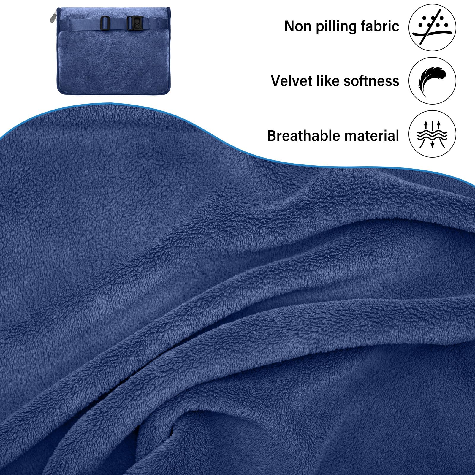 BAIFULAI Manta de viaje para avión, almohada 2 en 1, manta de avión, ultraligera, cálida, con antifaz para dormir y tapones para los oídos, cojín transformador, gadgets de viaje para vacaciones,