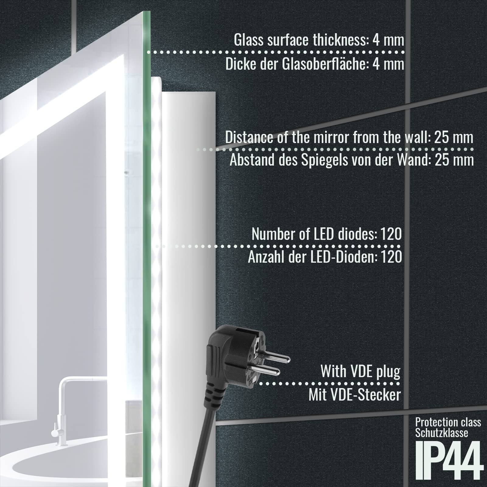 Aquamarin® LED Badspiegel - 80 x 60 cm, Beschlagfrei, Dimmbar, EEK A++, Energiesparend, mit Speicherfunktion - Badezimmerspiegel, LED Spiegel, Lichtspiegel, Wandspiegel für Bad