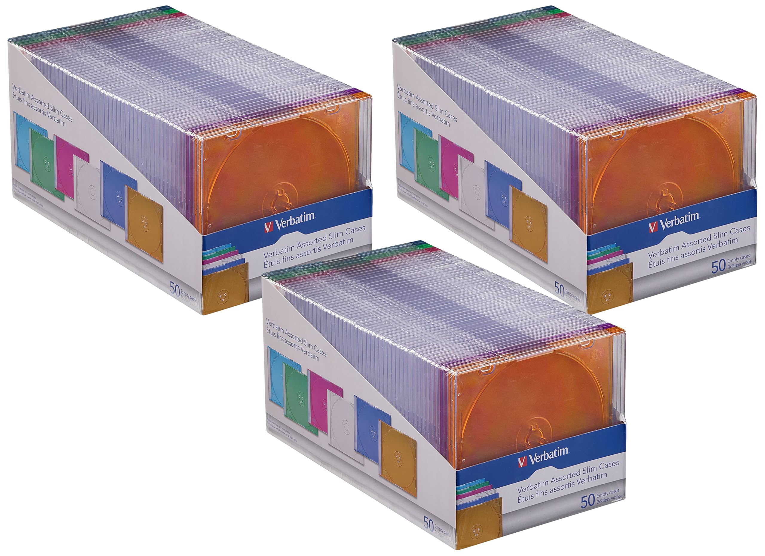 Verbatim CD DVD Blu-Ray Disc Slim Storage Disc Cases 0.2 inches Assorted Colors (40 Clear - 10 Colors) -71128 (Pack of 150)