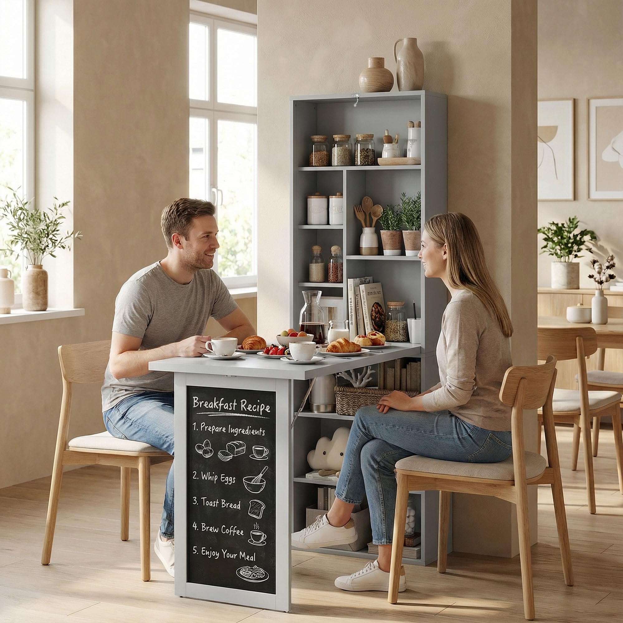HOMCOM Escritorio Plegable para Ordenador, Escritorio con almacenaje, Mesa de Pared Plegable con librería, estación de Trabajo, Pizarra y Estante Ajustable, Gris Oscuro | Plegable, estación de trabajo, mesa negra, 9 compartimentos abiertos, estante ajusta