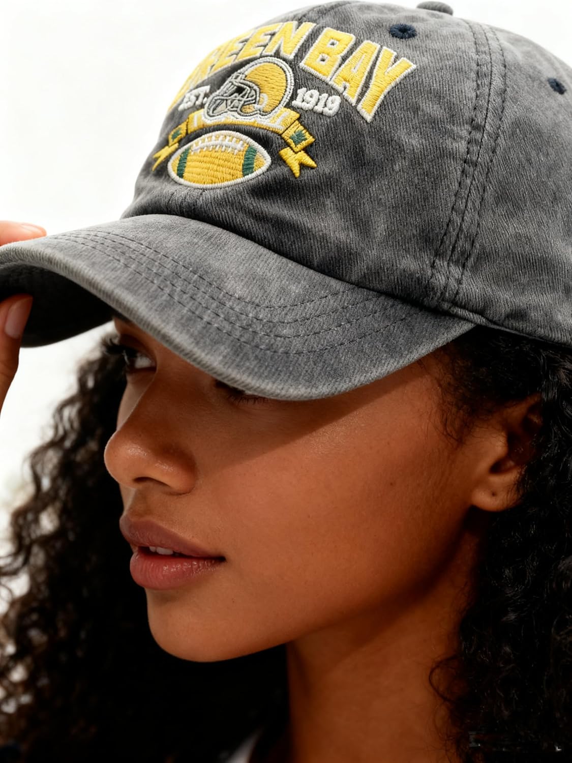 Embroidered City Football Hat Vintage Washed Cotton Denim Hat Adjustable Baseball Cap for Men Women - Image 3