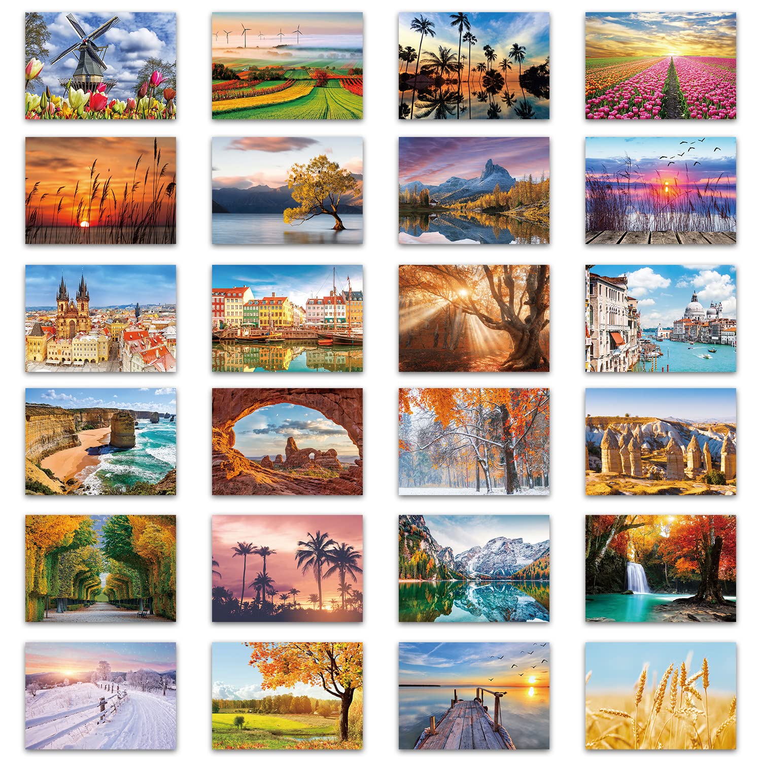 Deeplay 24 Pack Landscape Greeting Cards, Folding Blank Note Cards Assortment, Mountain/River/Flower Patterns for Family, Friends, Lover, with Kraft Recycled Envelopes and Stickers