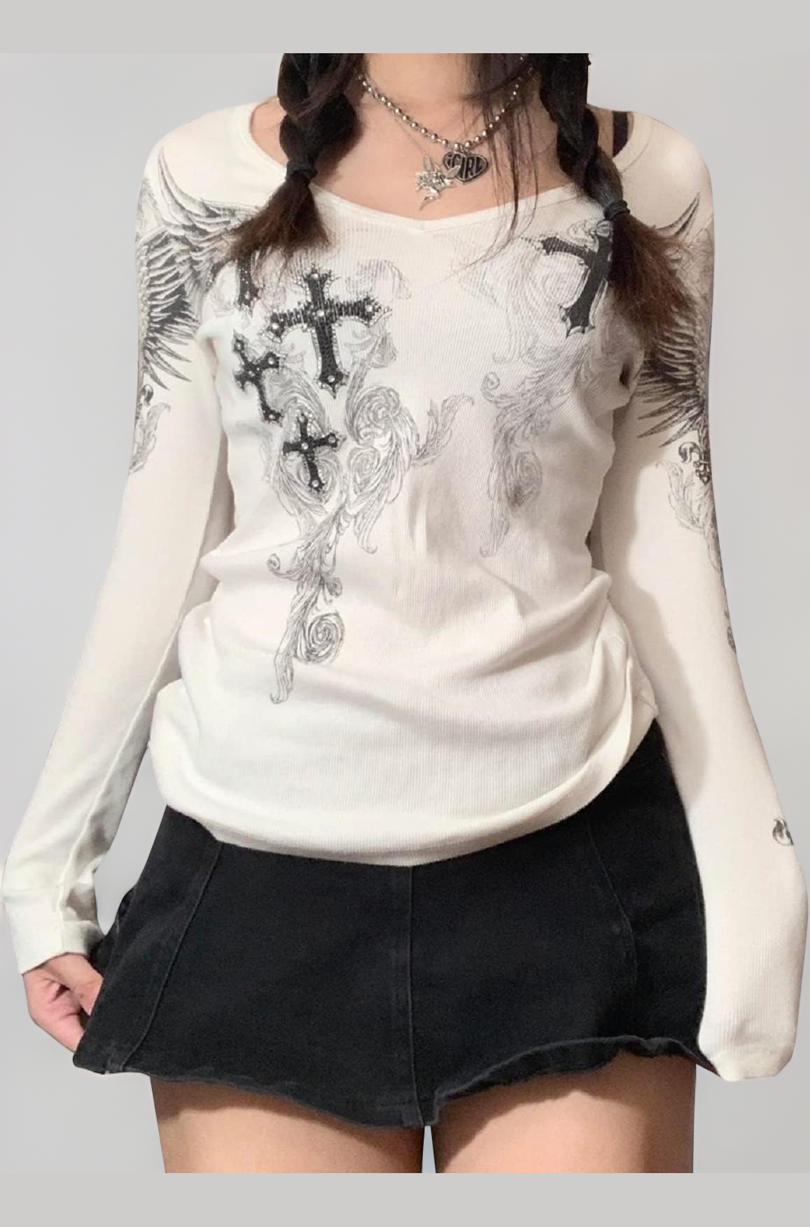 Grunge Clothes for Women Y2K Tops Long Sleeve Fairy Grunge Aesthetic Shirts Teen Girls Vintage Graphic Tees Fall