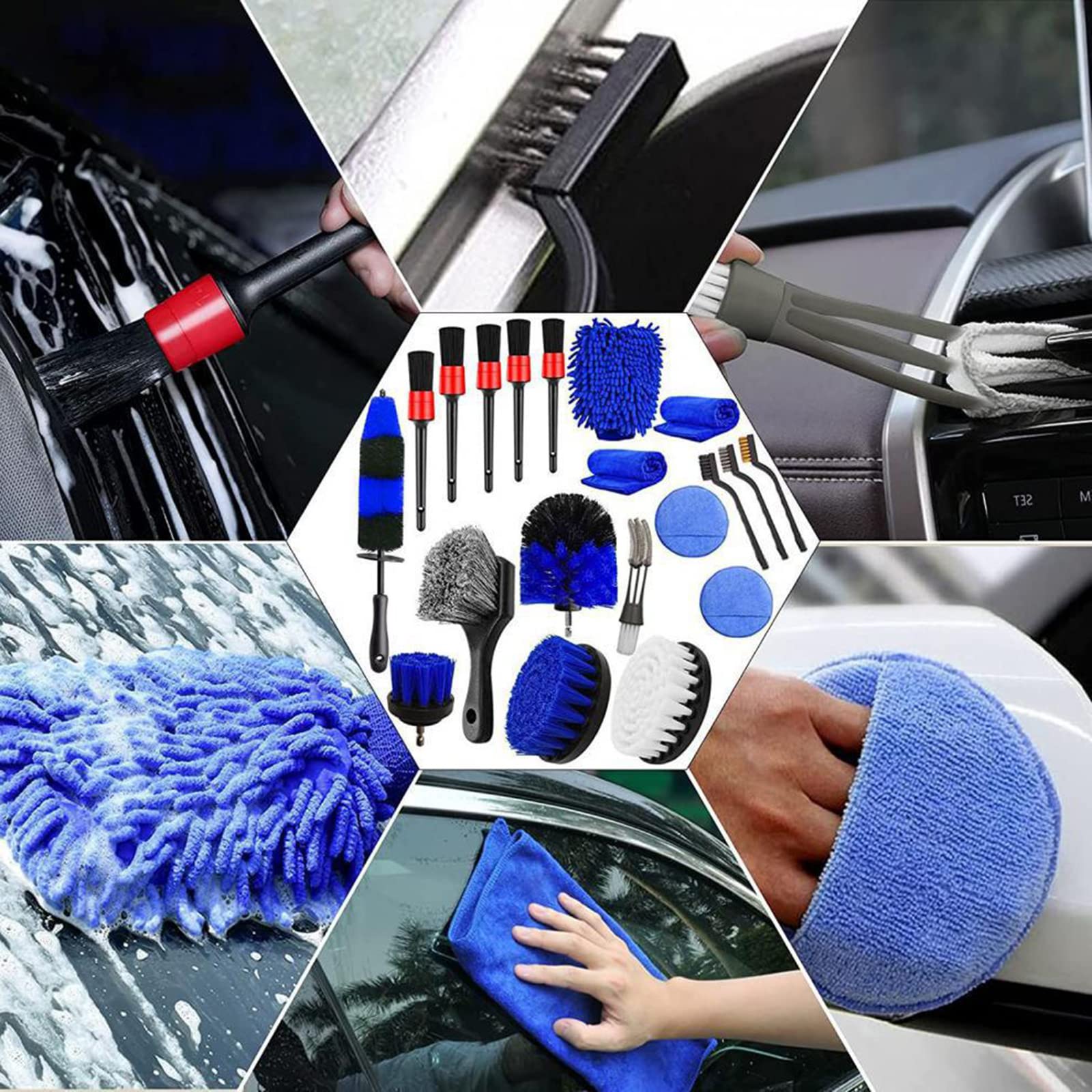 20Pcs Auto Detailing Spazzole di Pulizia Set di Spazzole Pulizia Pneumatici Interni Esterni Pelle Pulizia Auto