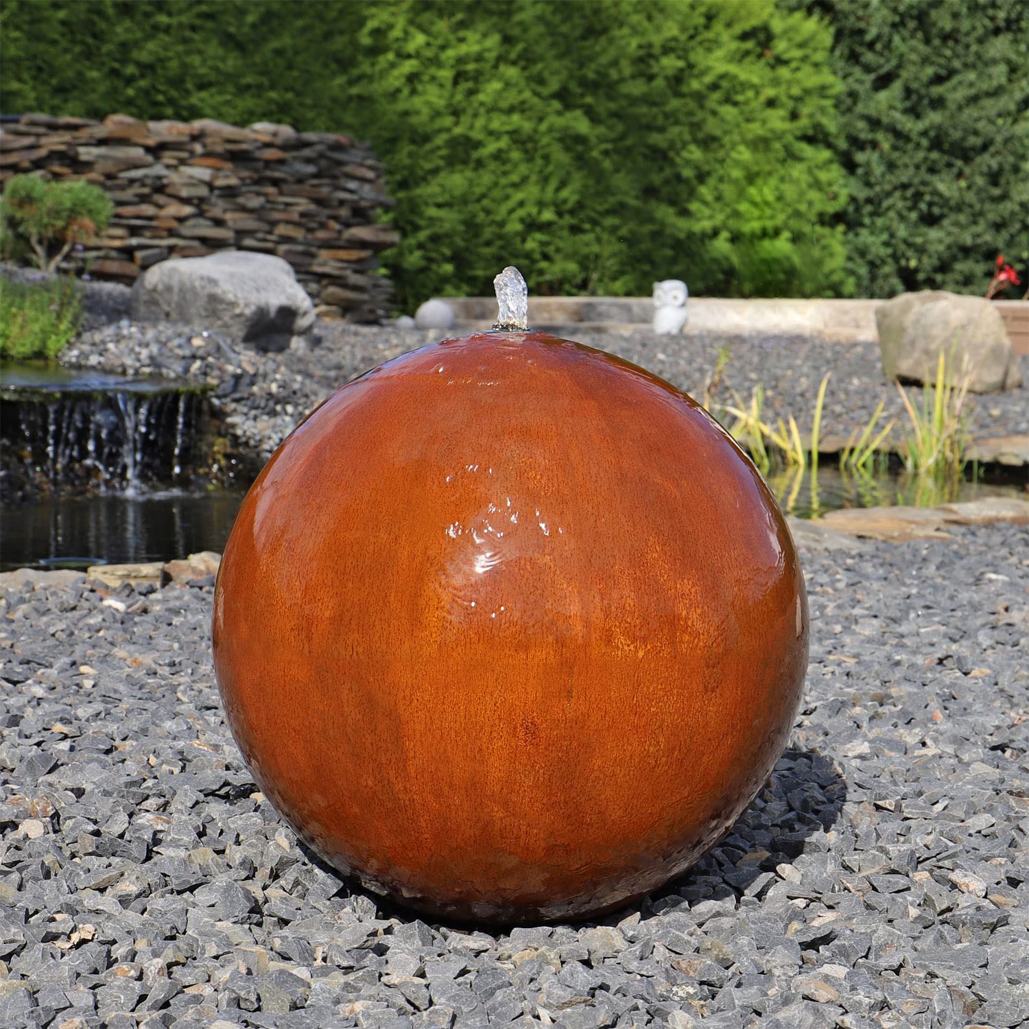 CLGarden Cortenstahl Kugelbrunnen CSB50 Gartenbrunnen Wasserspiel Rost Kugel Springbrunnen mit LED Beleuchtung