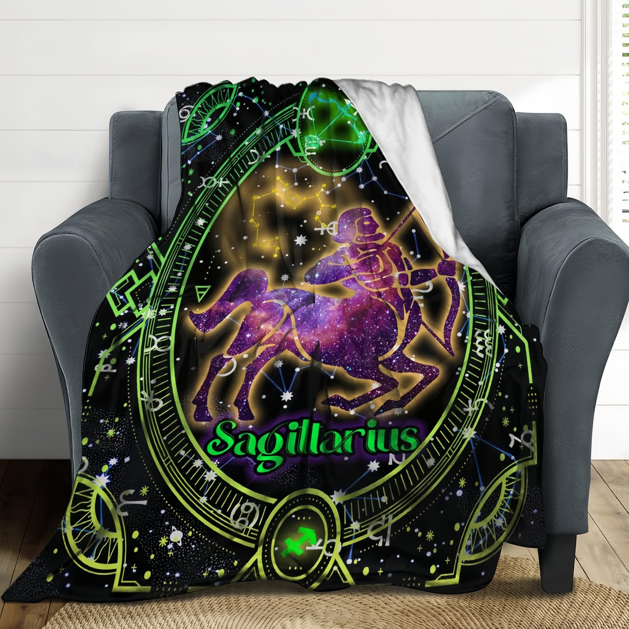 Anime Sagittarius Throw Blanket Constellation Blankets Soft Horoscope Astrology Flannel Throw Blankets Zodiac Sign 60"X50"