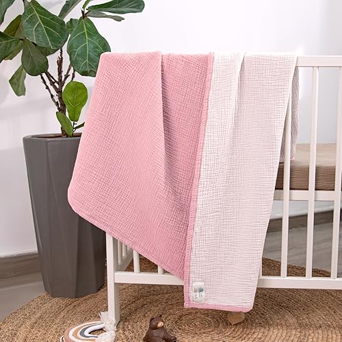 Miniatura 4 de lulumoon Manta de muselina para bebé, mantas de algodón para niños pequeños, manta reversible para cuna de bebé, niños y niñas, 47 x 47 pulgadas