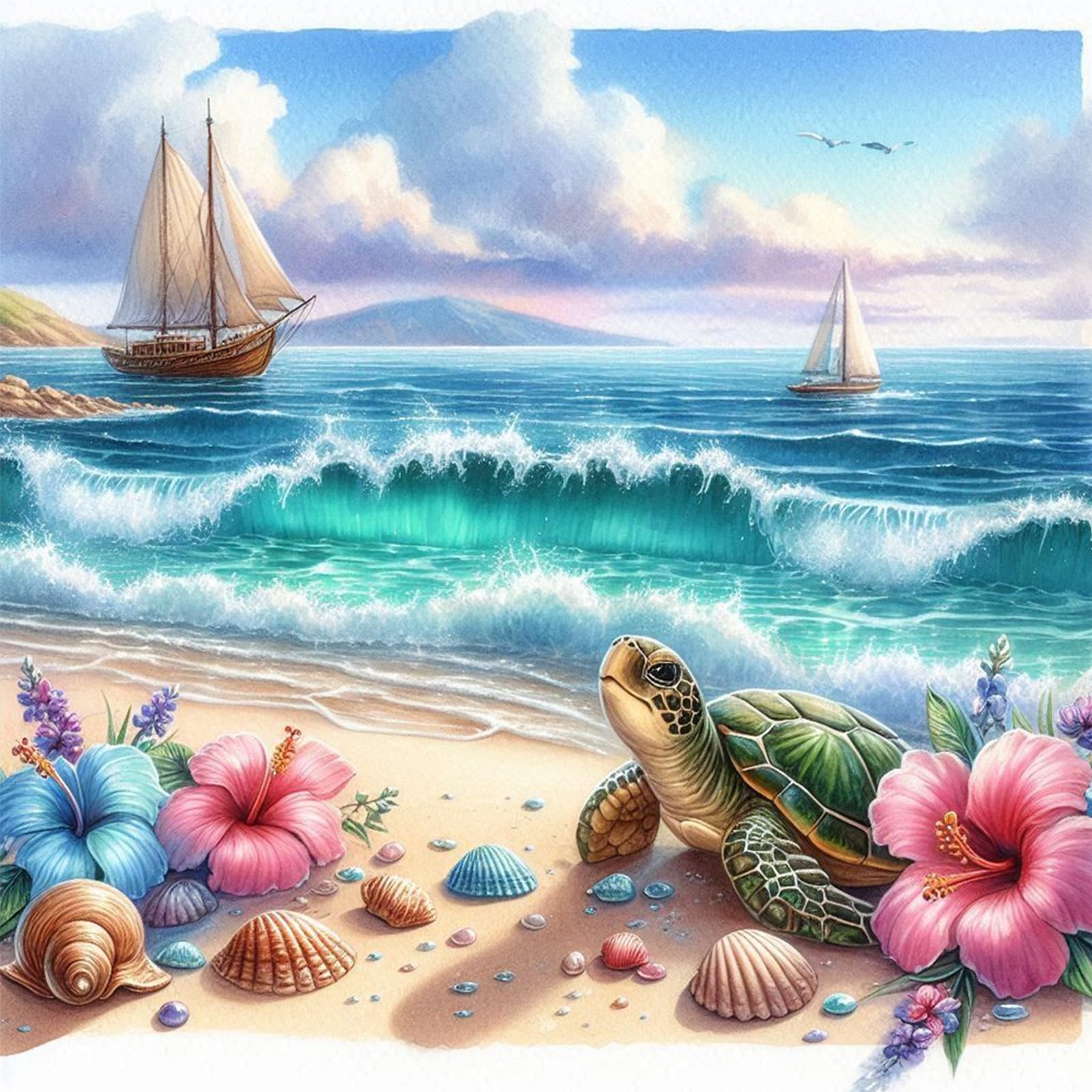 Kexpery Ocean Art Kit Diamond Painting Landscape 5D Round Diy 40X40cm For Adults Beginners Home Decoration Original Gift