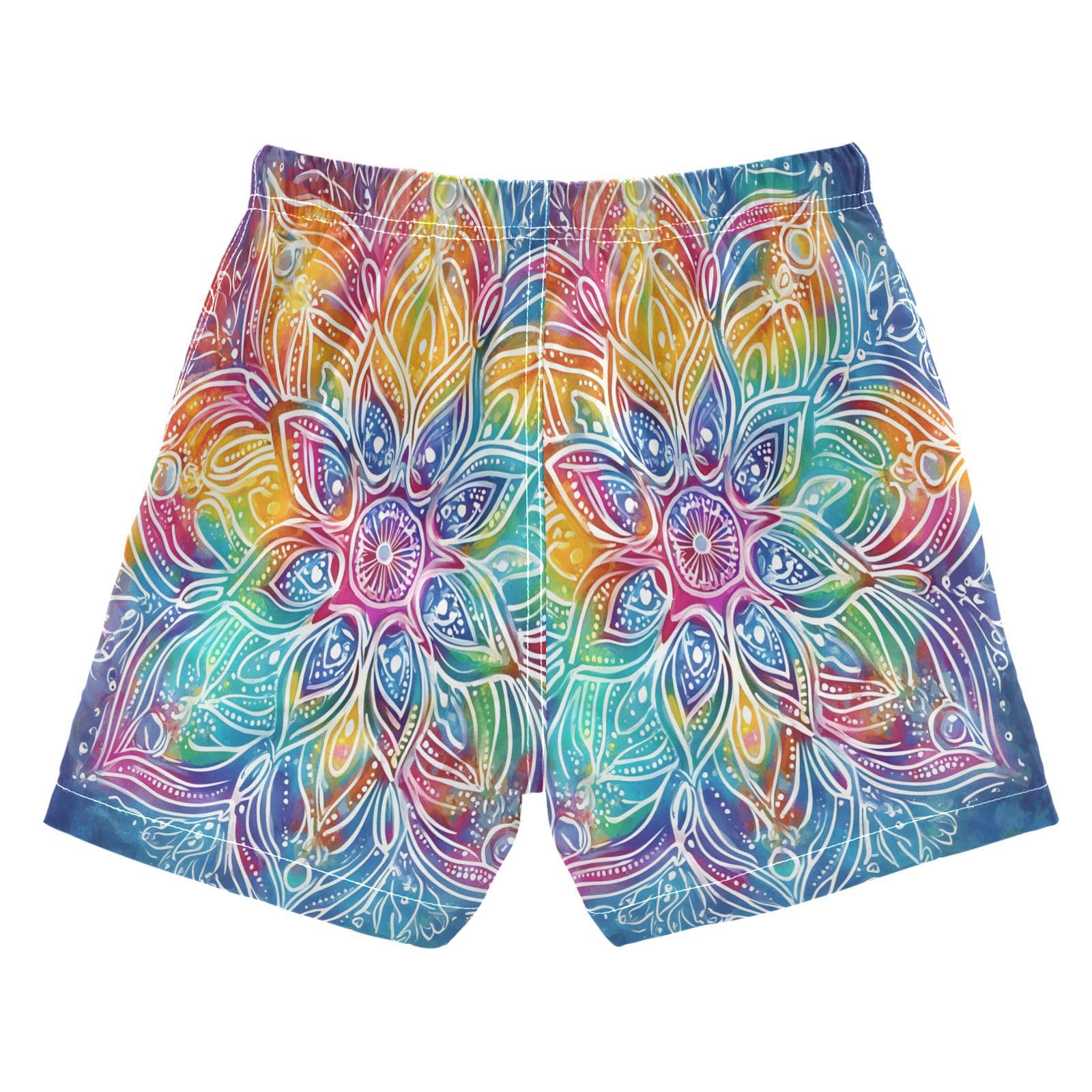 Boys Swim Trunks Toddler Swim Shorts Little Boys Swimwear Colorful Tie Bohemia Mandala Bathing Suit Swimsuit