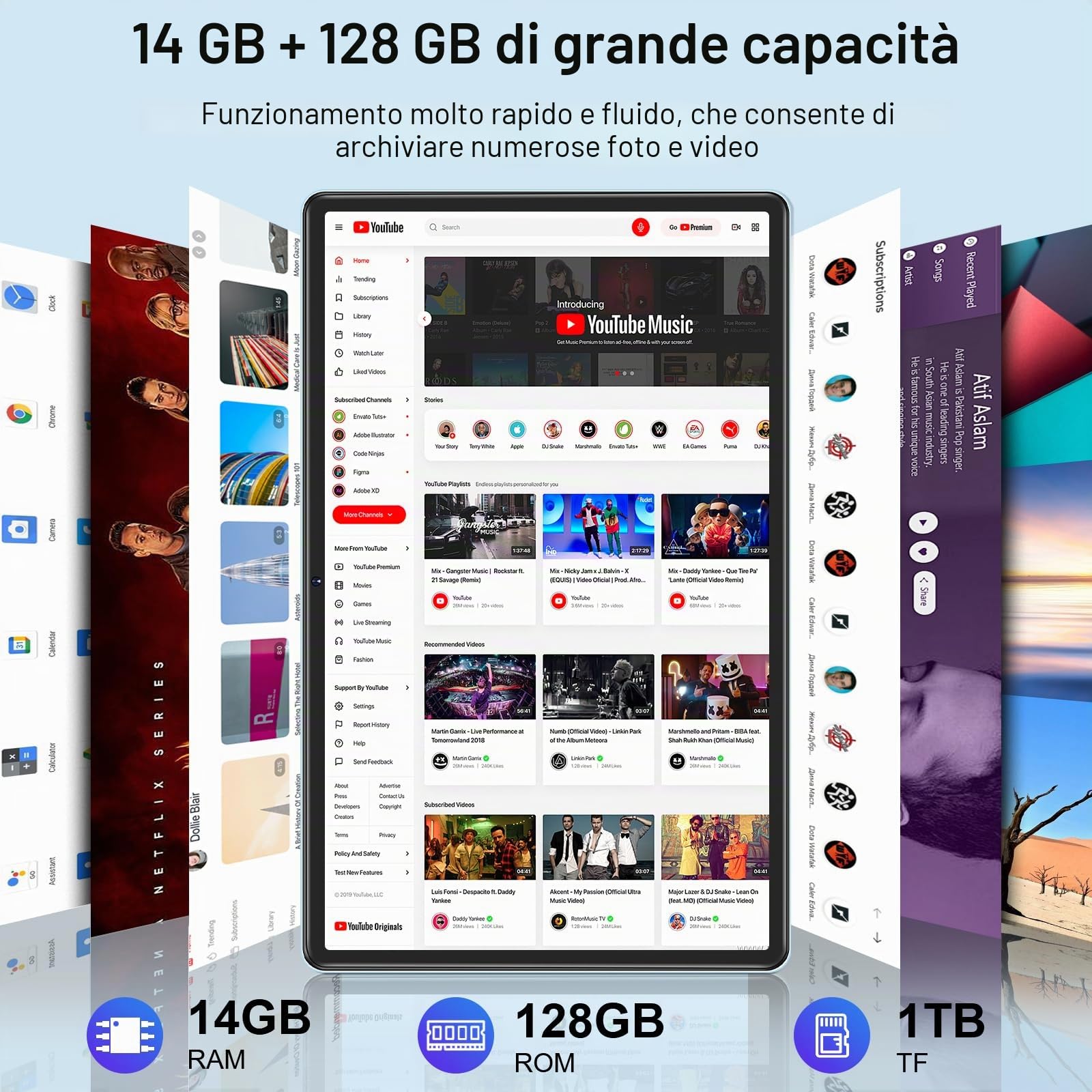 ZIOVO Tablet 10 Pollici Android 13 Tablets,14GB RAM + 128GB ROM(1TB TF),Octa-Core 2.0 GHz,5G WiFi/8000 mAh/8+5MP/BT 5.0/Widgets/Copertura in Metallo,2 in 1 Tablet con Tastiera e Mouse- Blu