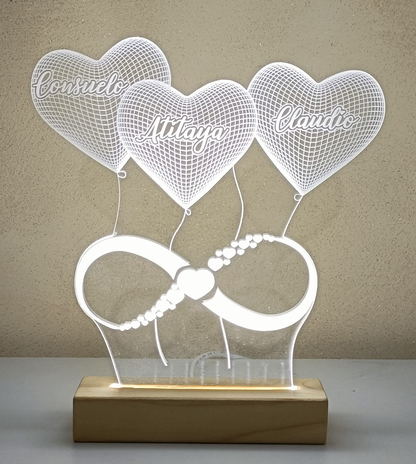 Lampada led personalizzabile palloncini 3D con nomi (3 Palloncini)