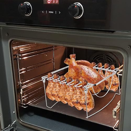 Miniatura 6 de Estante para costillas 3 en 1 para ahumar y patas de pollo para parrilla, capacidad para 6 costillas grandes, 12 alas de pata de pollo, 1 pollo
