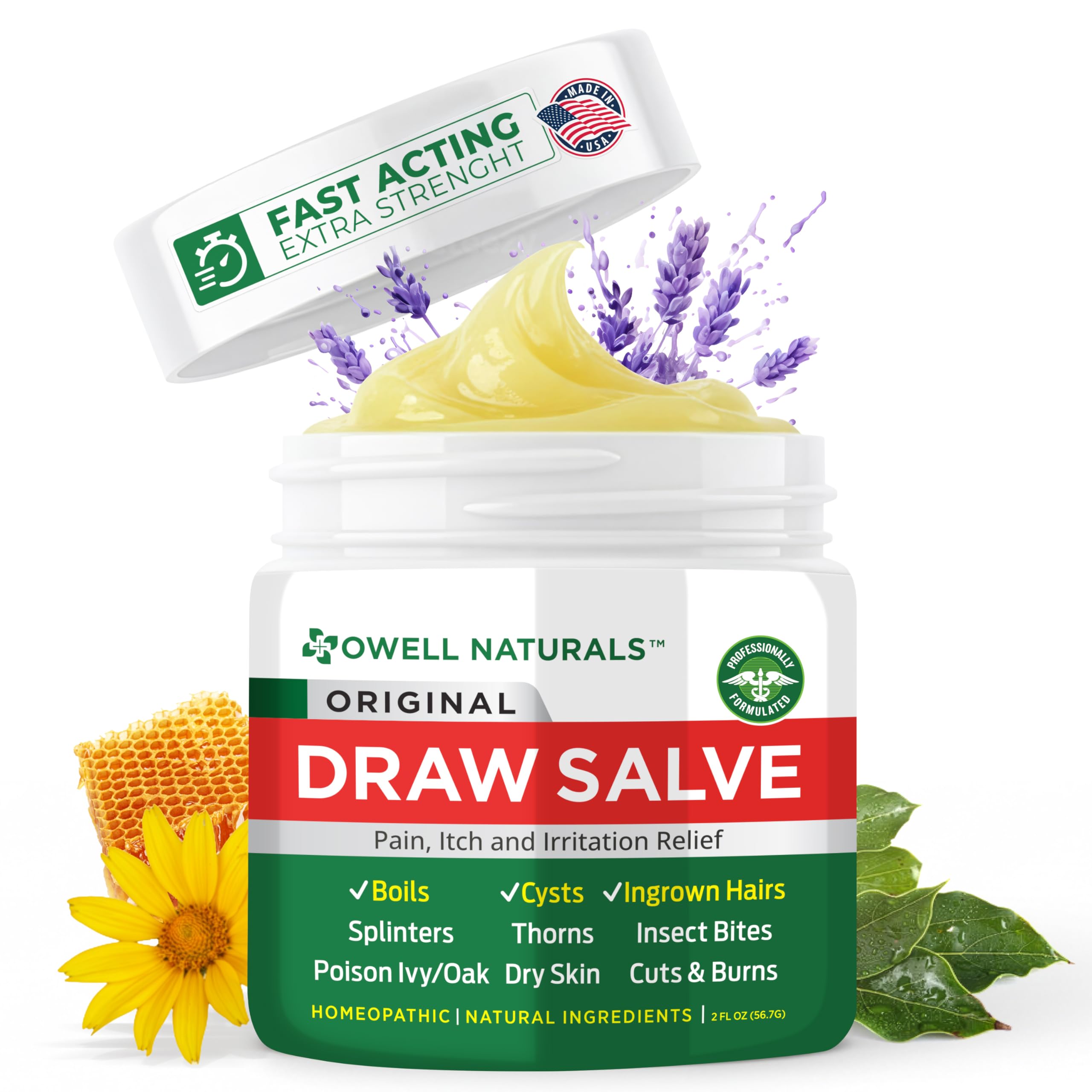 OWELL NATURALS Drawing Salve, 2 Fl Oz Ointment Multipurpose for Boil Removal, Cyst, Bumps, HS, Deep ingrown Hair, Splinter Out, Itch from Insect Bites, Poison Ivy