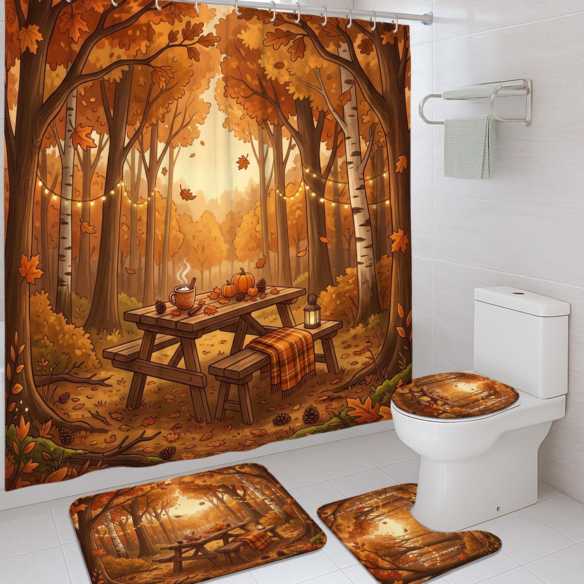 Ensemble de rideaux de douche en tissu de 183 cm et tapis de bain orange de créateur