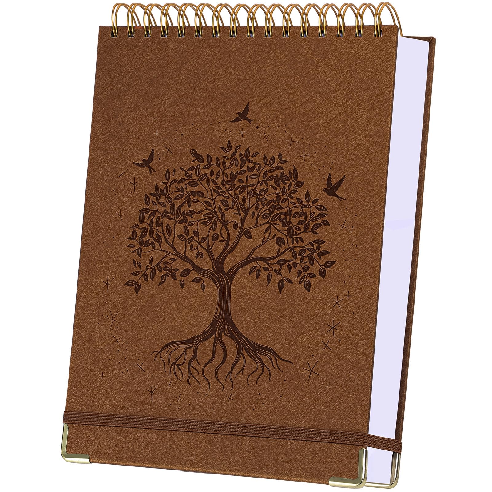 Blank Notebook Sketch Book, 300 Pages No Bleed Sketch Pads for Drawing, Leather Hardcover Artist Sketchbook with Perforated 100GSM Thick Paper & Back Pocket, Spiral Unlined Journal Notebook B5, Brown